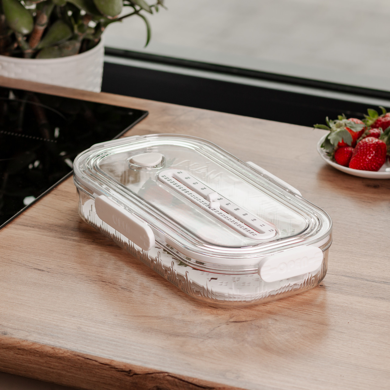 Контейнер для їжі пластиковий 32.5х17.5х6 см харчовий контейнер з індикатором дати 1 л Білий HP-27-7