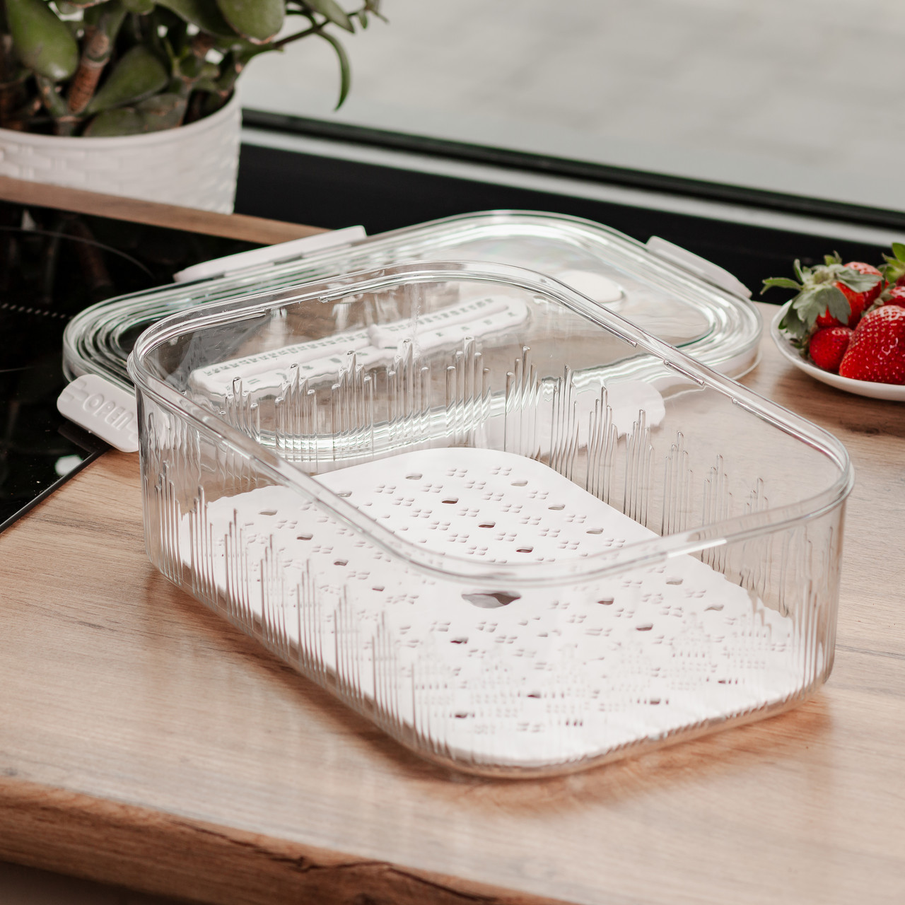 Контейнер для їжі пластиковий 32.5х22.5х11 см харчовий контейнер з індикатором дати 4.2 л Білий HP-27-2