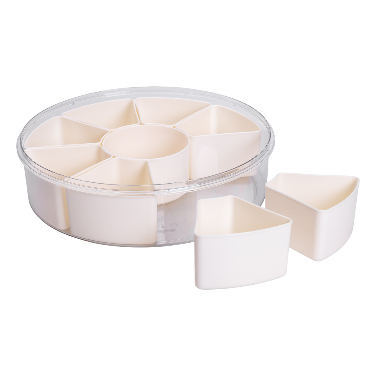 Контейнер для їжі з 9 відсіками пластиковий Ø29 см харчовий контейнер для зберігання їжі 3.5 л Бежевий HP-27-14