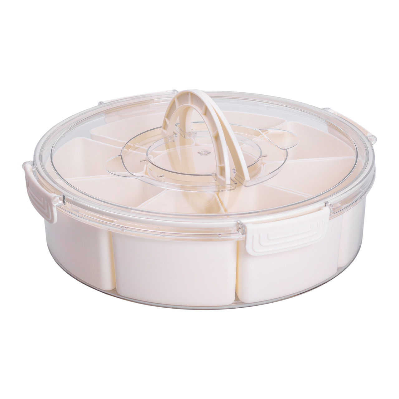 Контейнер для їжі з 9 відсіками пластиковий Ø29 см харчовий контейнер для зберігання їжі 3.5 л Бежевий HP-27-14