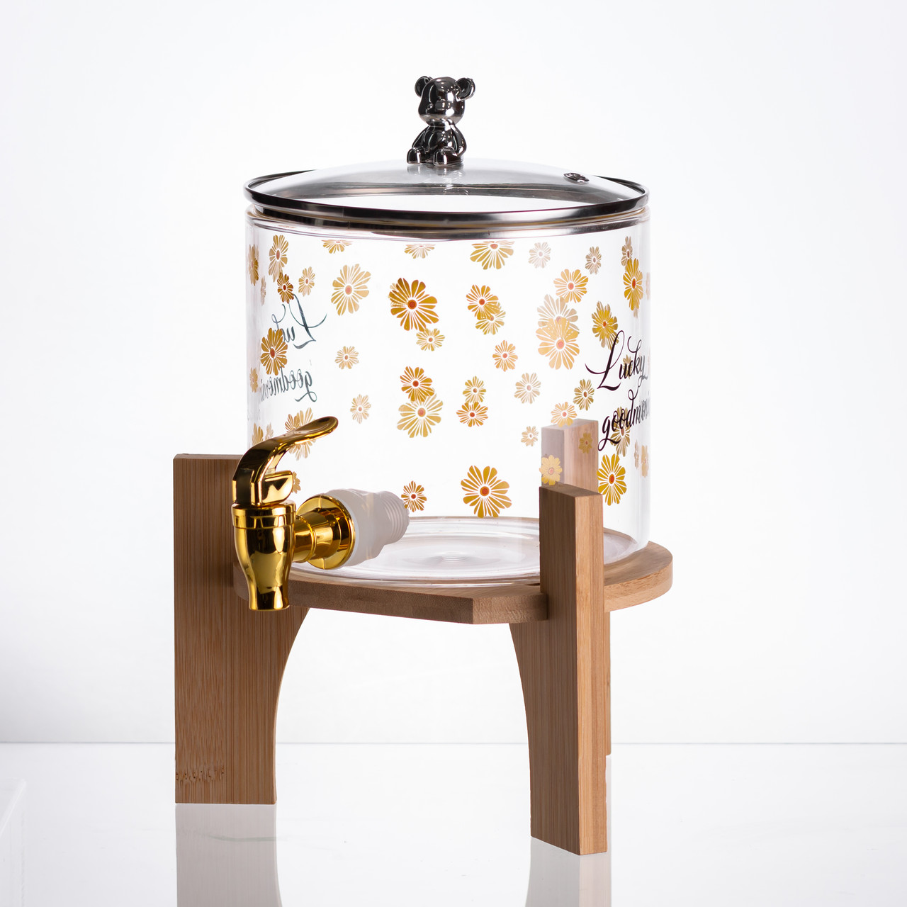 Лимонадниця з краном на дерев'яній підставці 2.6 л скляна лимонадниця диспенсер для напоїв HP-34-16