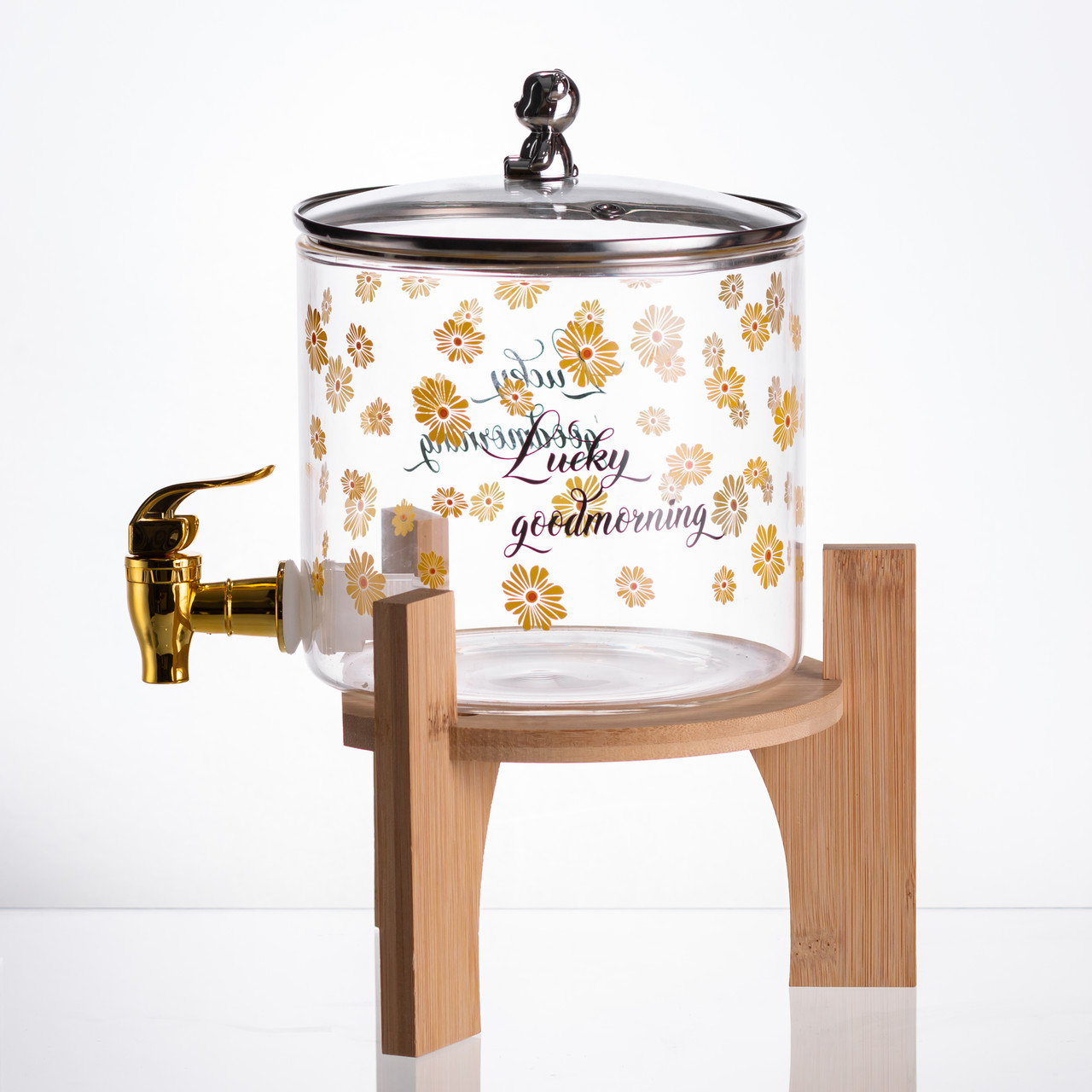 Лимонадниця з краном на дерев'яній підставці 2.6 л скляна лимонадниця диспенсер для напоїв HP-34-16