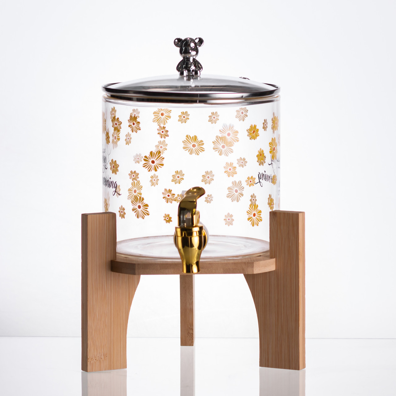 Лимонадниця з краном на дерев'яній підставці 2.6 л скляна лимонадниця диспенсер для напоїв HP-34-16