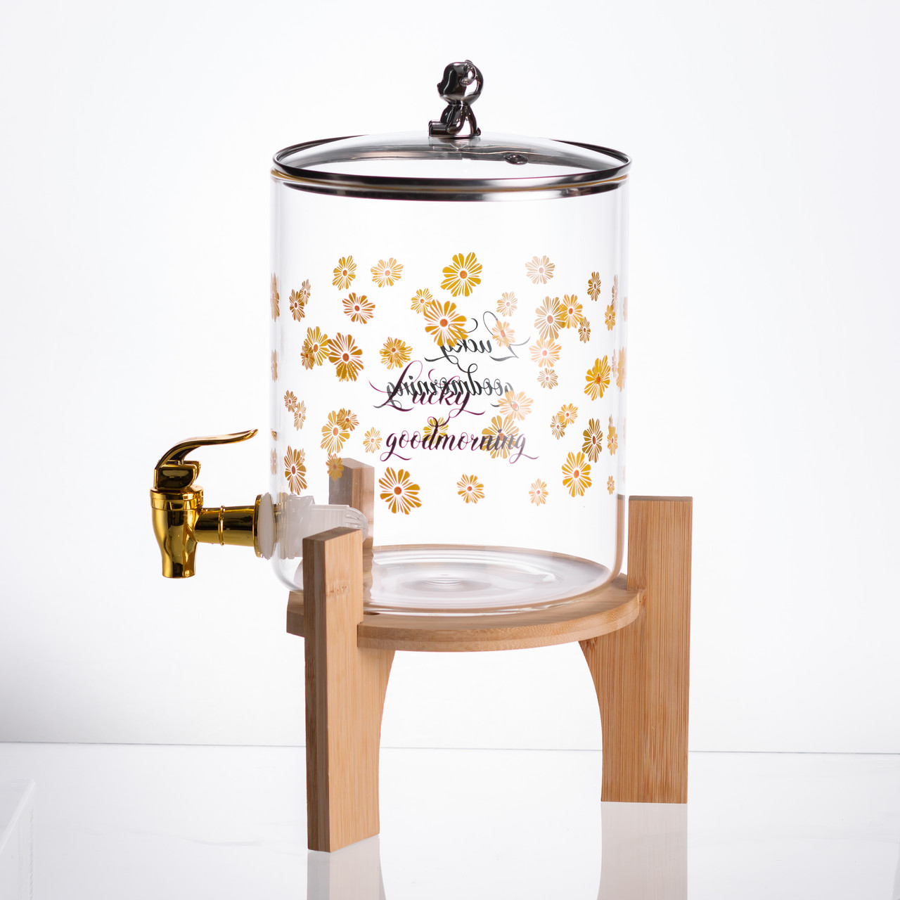 Лимонадниця з краном на дерев'яній підставці 3.6 л скляна лимонадниця диспенсер для напоїв HP-34-17