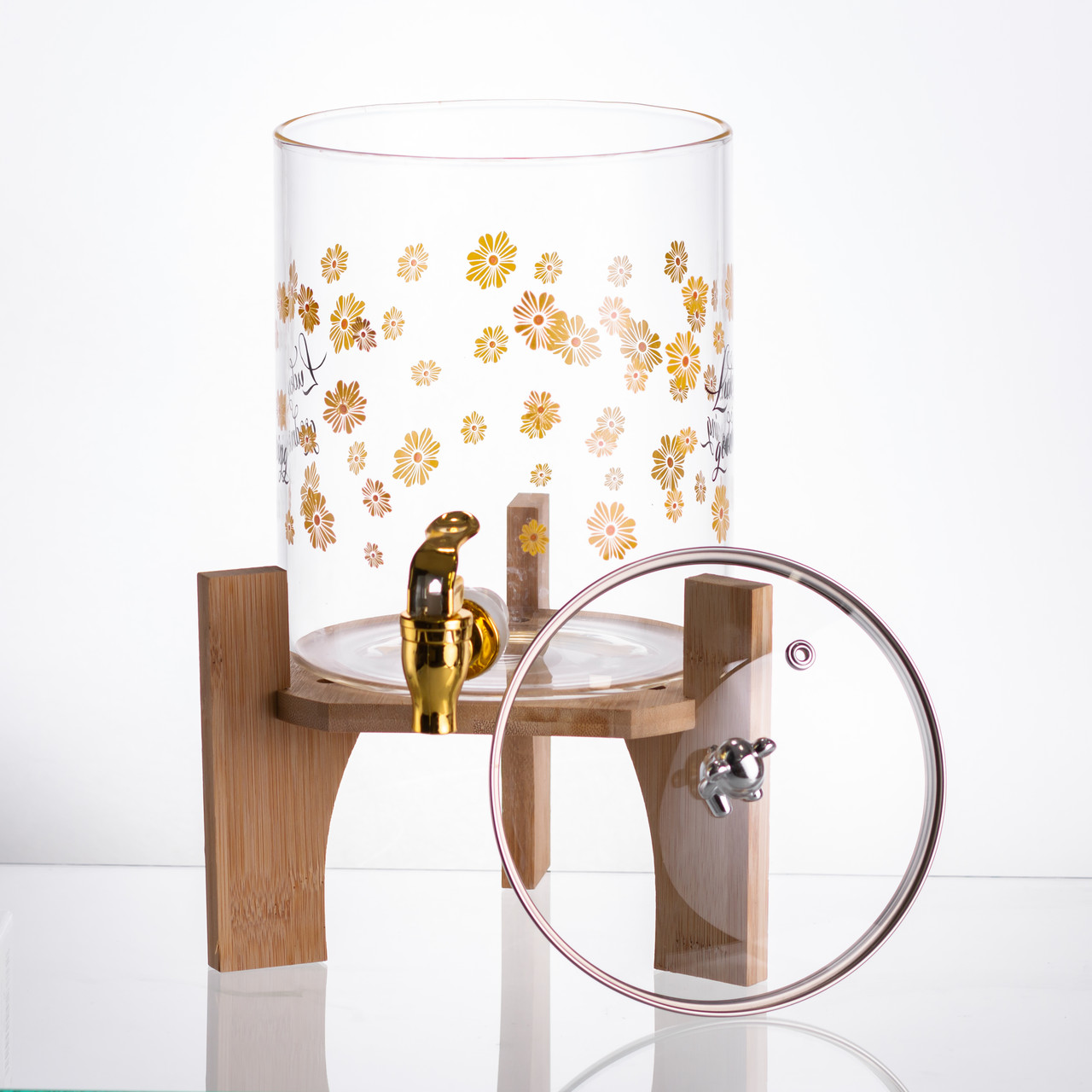 Лимонадниця з краном на дерев'яній підставці 3.6 л скляна лимонадниця диспенсер для напоїв HP-34-17