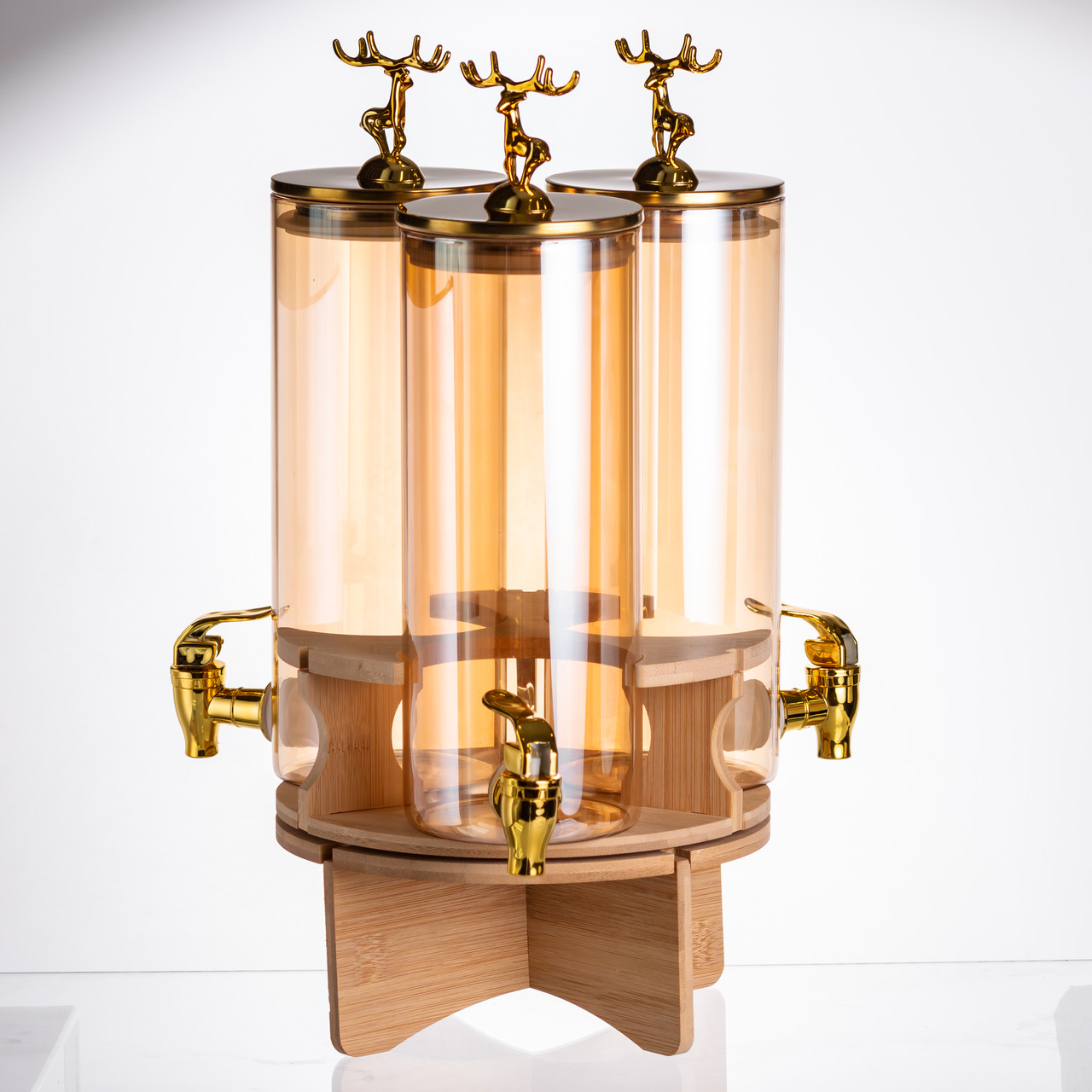 Лимонадниця скляна 3в1 на підставці із золотими кранами 5.5 л HP-34-28