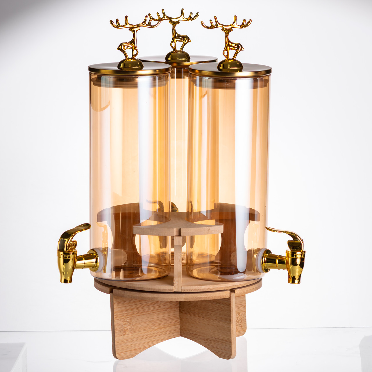 Лимонадниця скляна 3в1 на підставці із золотими кранами 5.5 л HP-34-28