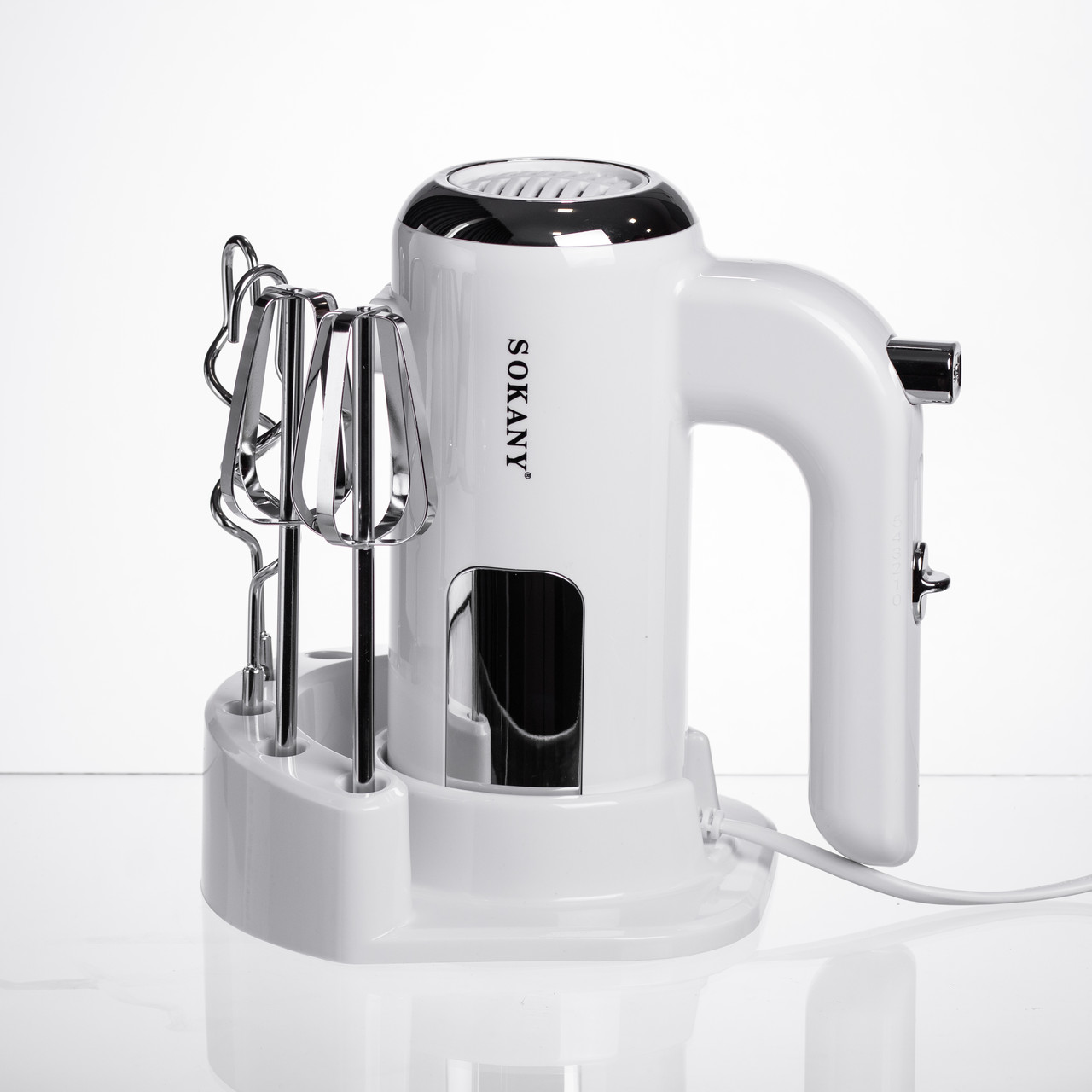 Міксер ручний 2 насадки вінчики та гаки для тіста білий Sokany SK-02025