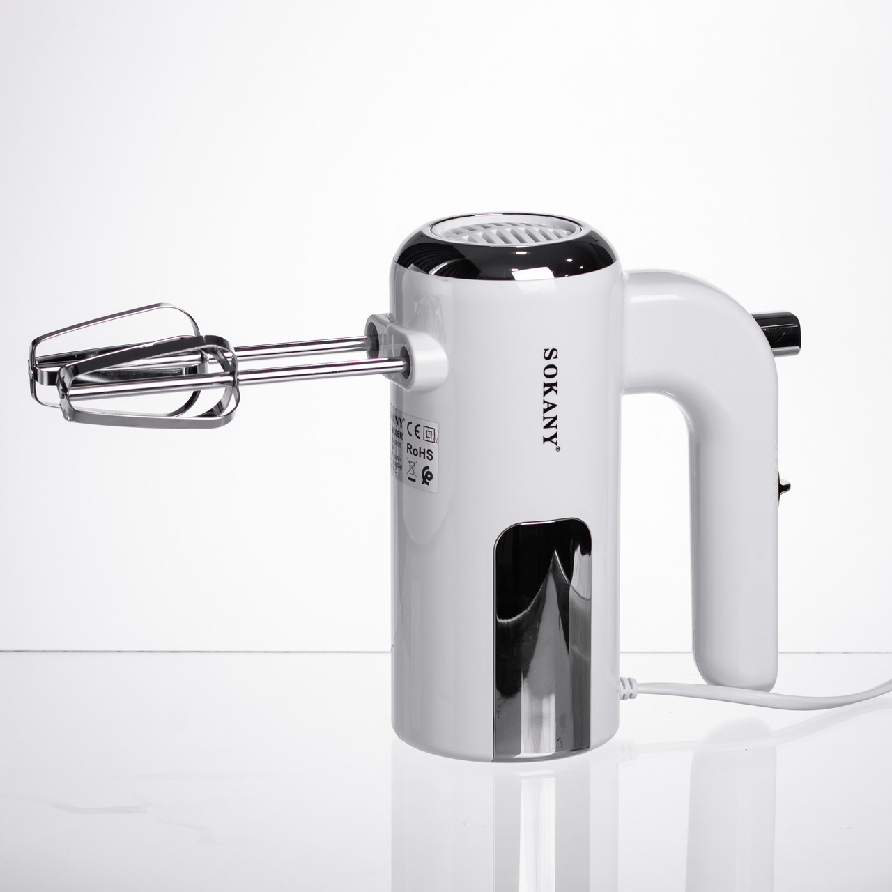 Міксер ручний 2 насадки вінчики та гаки для тіста білий Sokany SK-02025