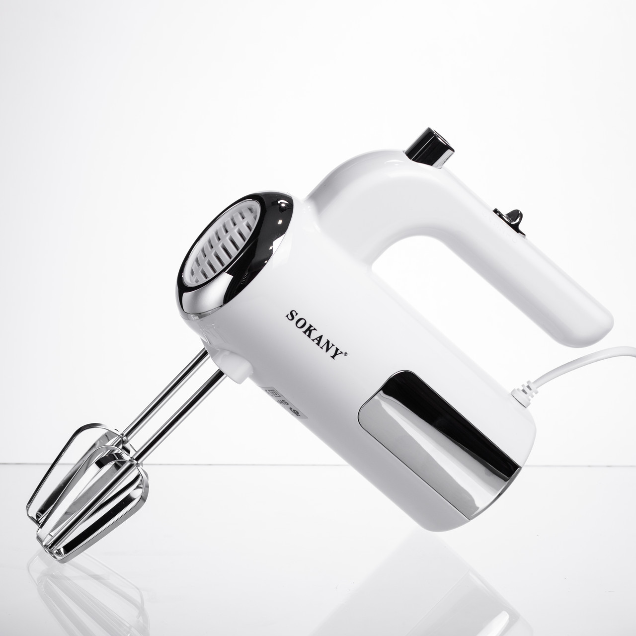 Міксер ручний 2 насадки вінчики та гаки для тіста білий Sokany SK-02025