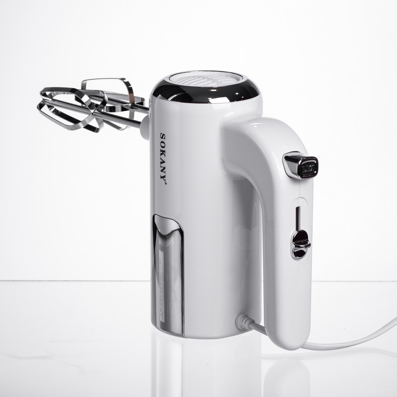 Міксер ручний 2 насадки вінчики та гаки для тіста білий Sokany SK-02025