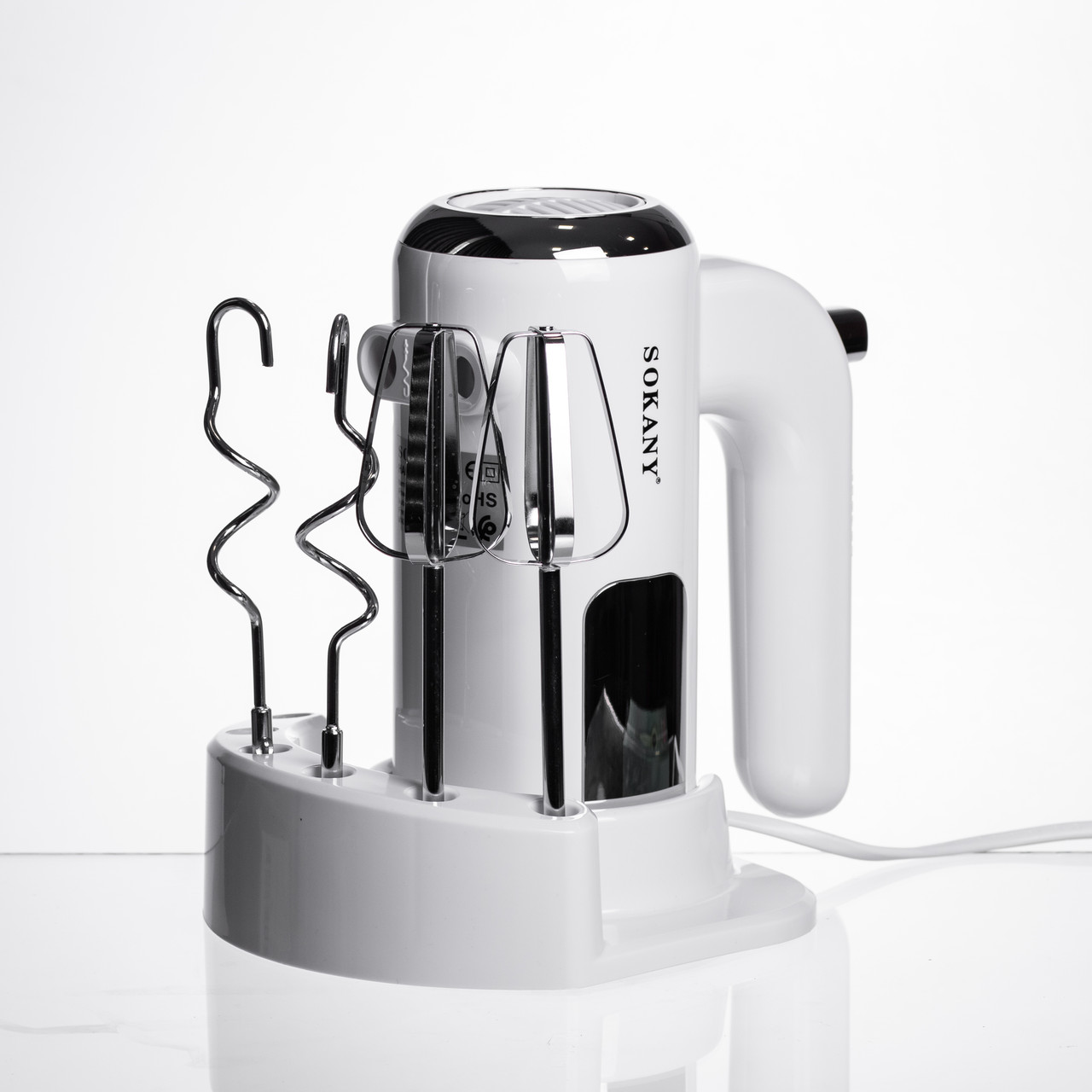 Міксер ручний 2 насадки вінчики та гаки для тіста білий Sokany SK-02025