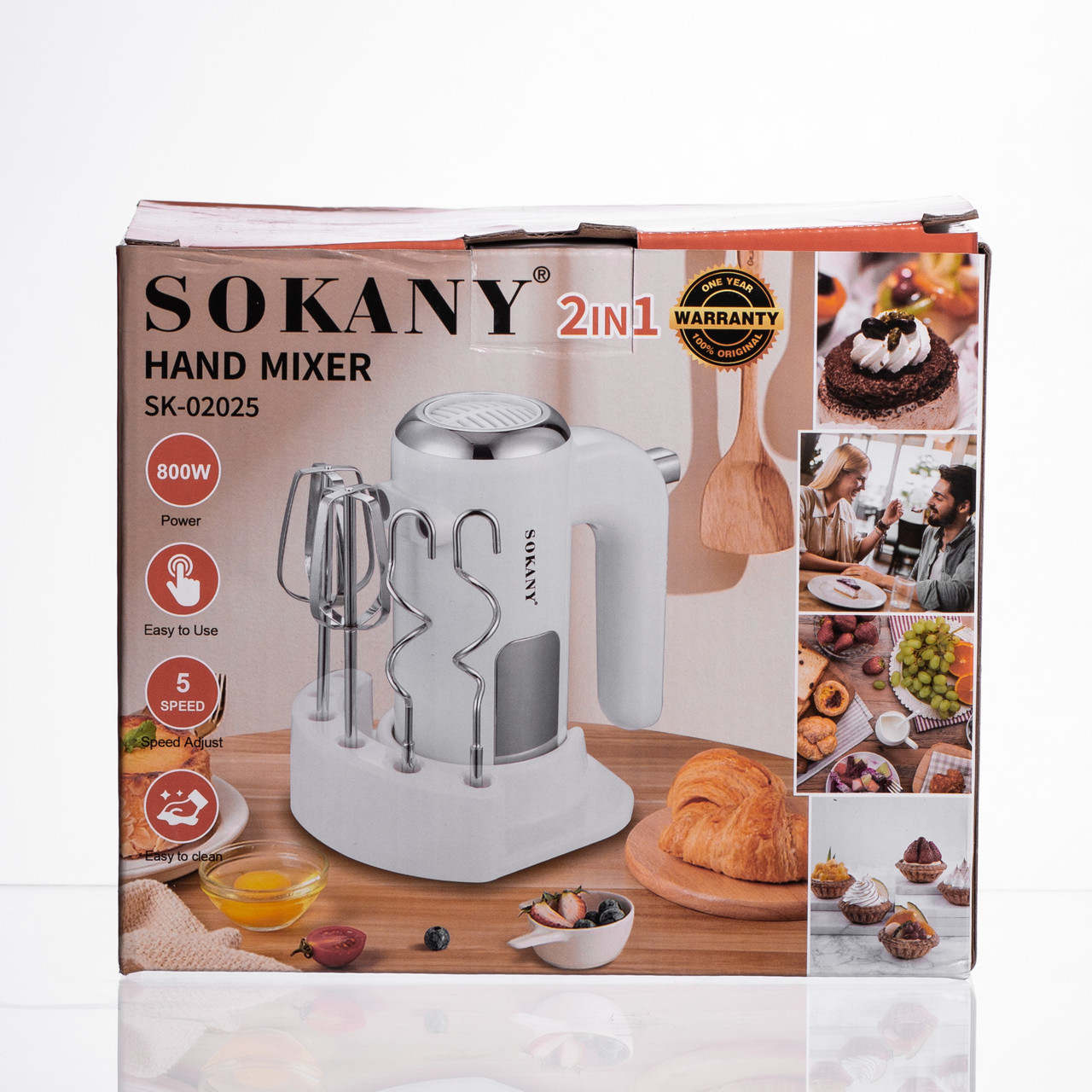 Міксер ручний 2 насадки вінчики та гаки для тіста білий Sokany SK-02025