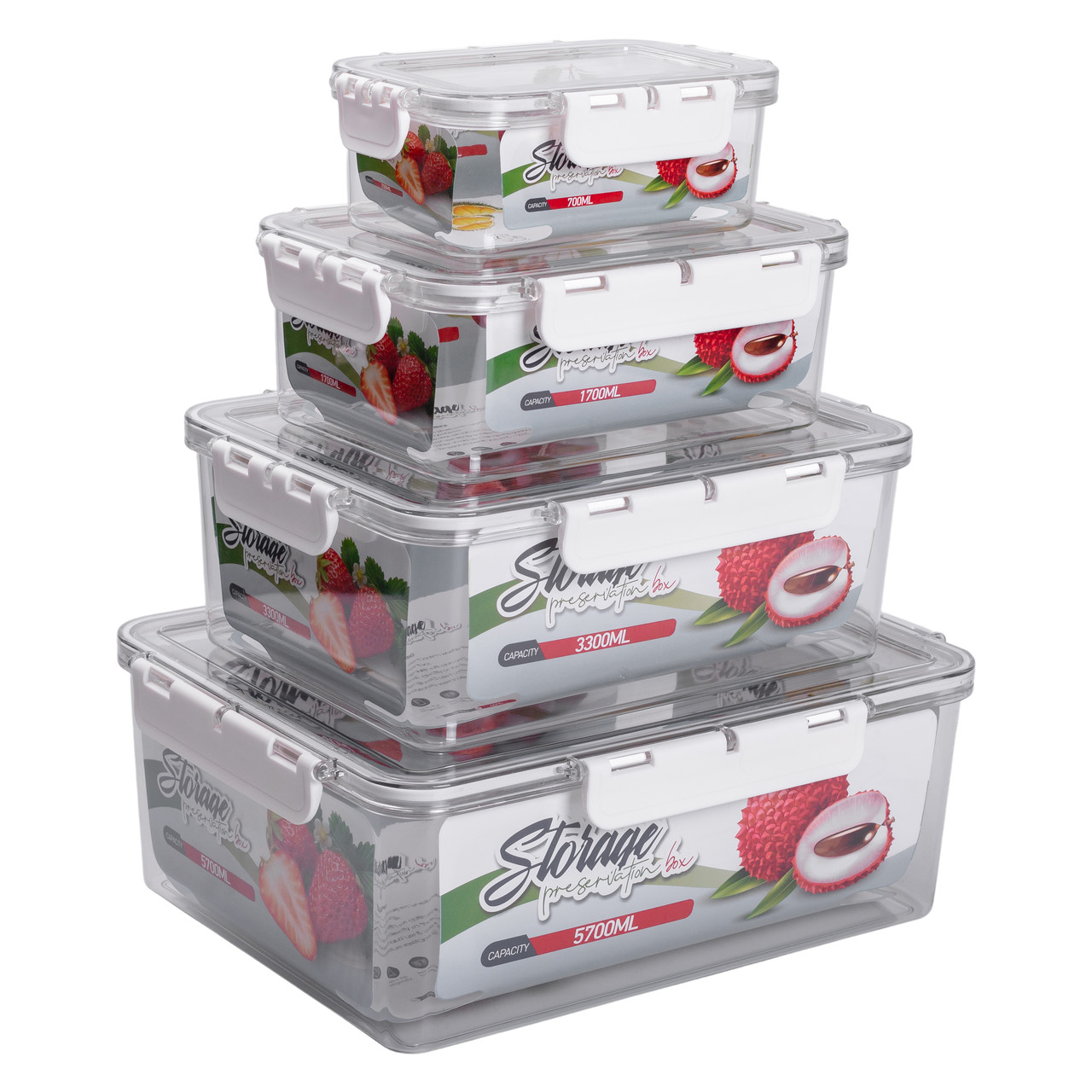 Набір контейнерів для їжі 0.7/1.7/3.3/5.7 л 4 шт з кришками на засувках HP-27-5