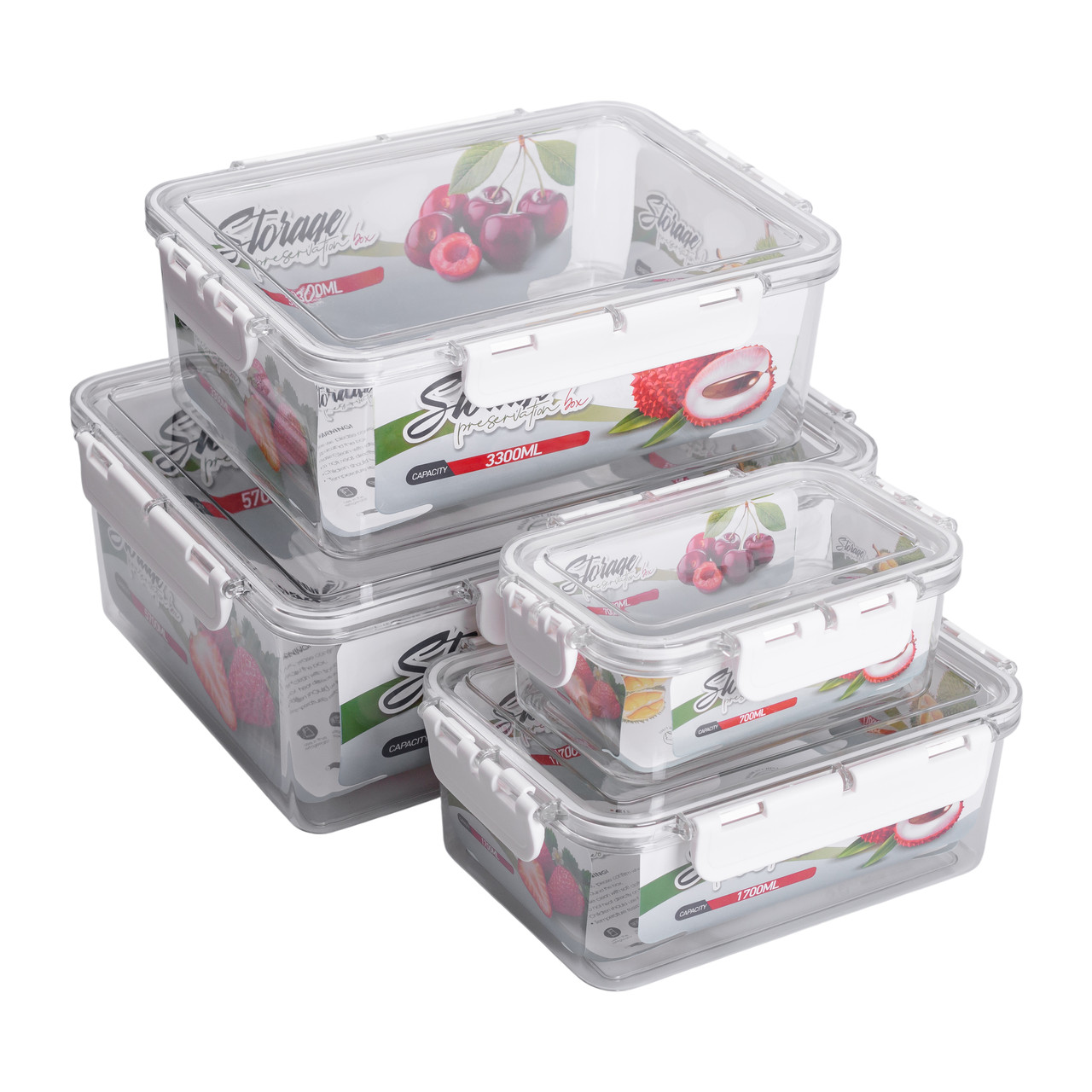 Набір контейнерів для їжі 0.7/1.7/3.3/5.7 л 4 шт з кришками на засувках HP-27-5
