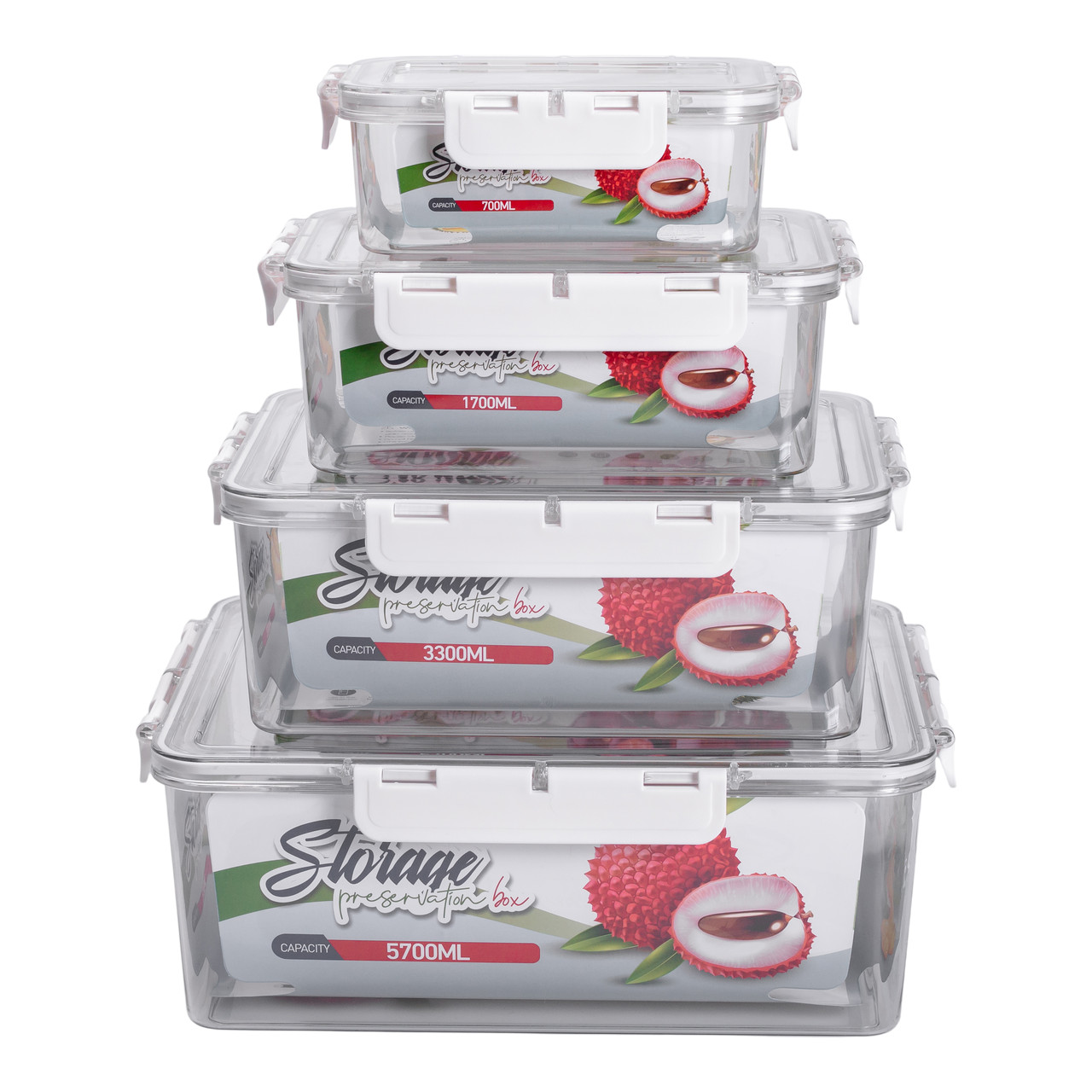 Набір контейнерів для їжі 0.7/1.7/3.3/5.7 л 4 шт з кришками на засувках HP-27-5