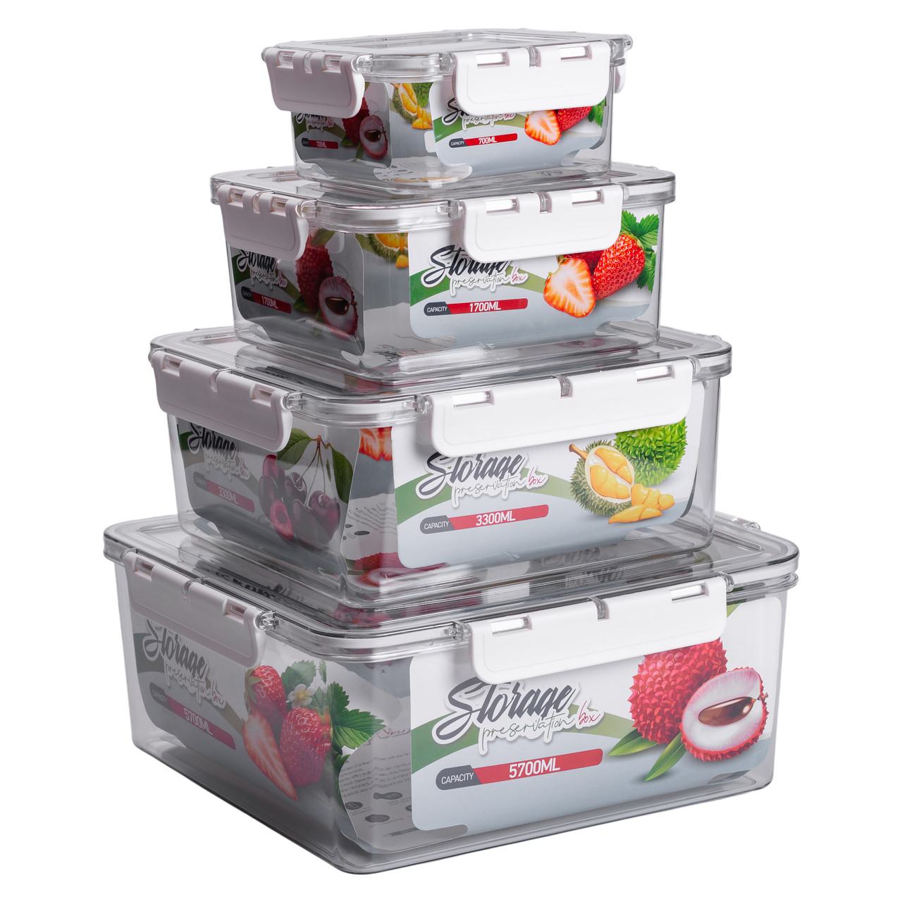 Набір харчових контейнерів для їжі 4 шт 0.7/1.7/3.3/5.7 л на засувках HP-27-4