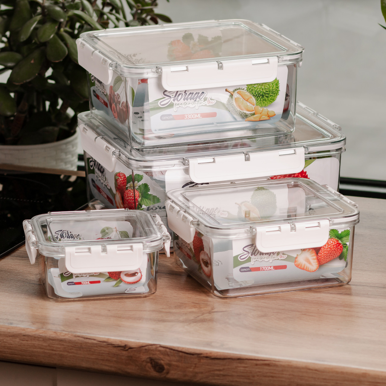 Набір харчових контейнерів для їжі 4 шт 0.7/1.7/3.3/5.7 л на засувках HP-27-4