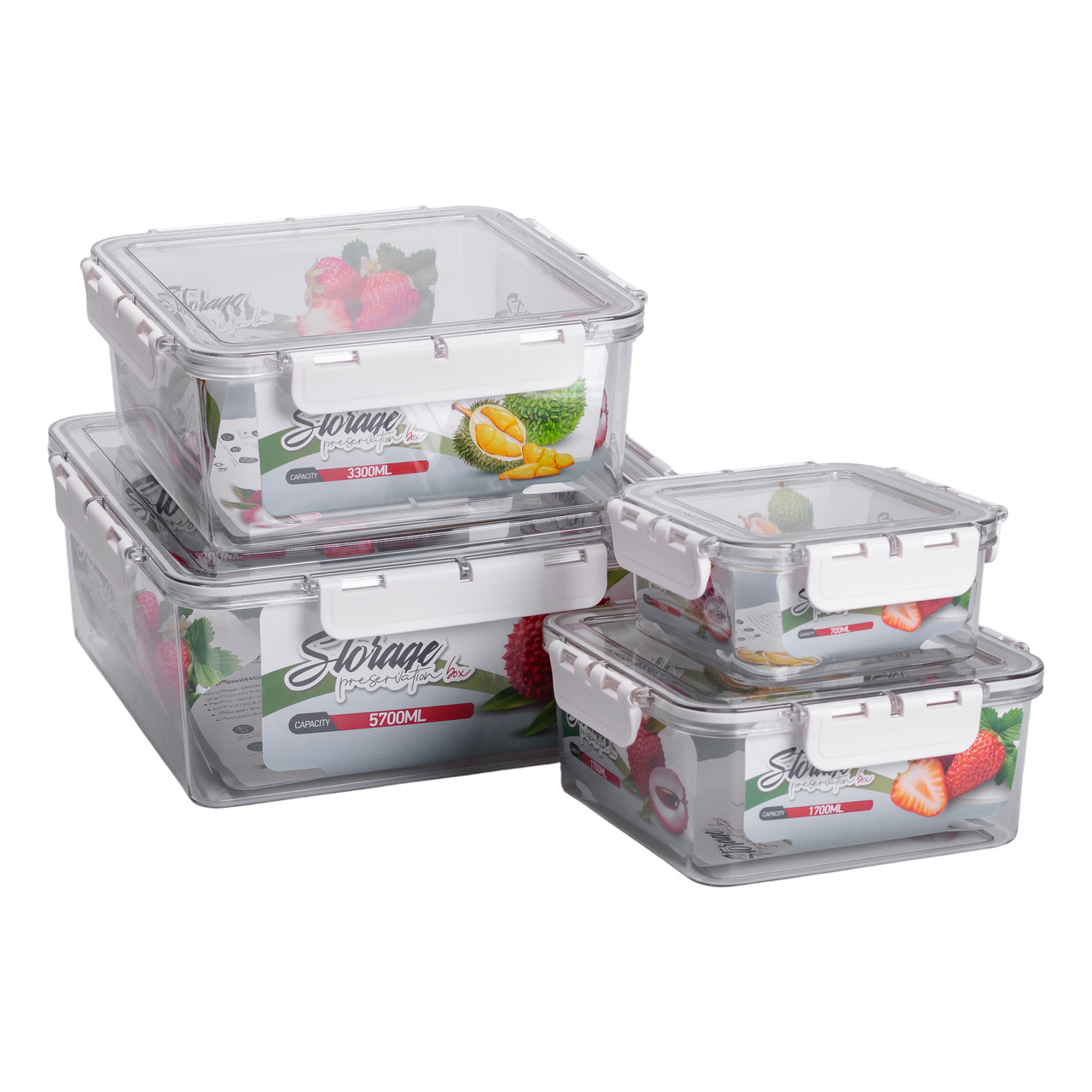 Набір харчових контейнерів для їжі 4 шт 0.7/1.7/3.3/5.7 л на засувках HP-27-4