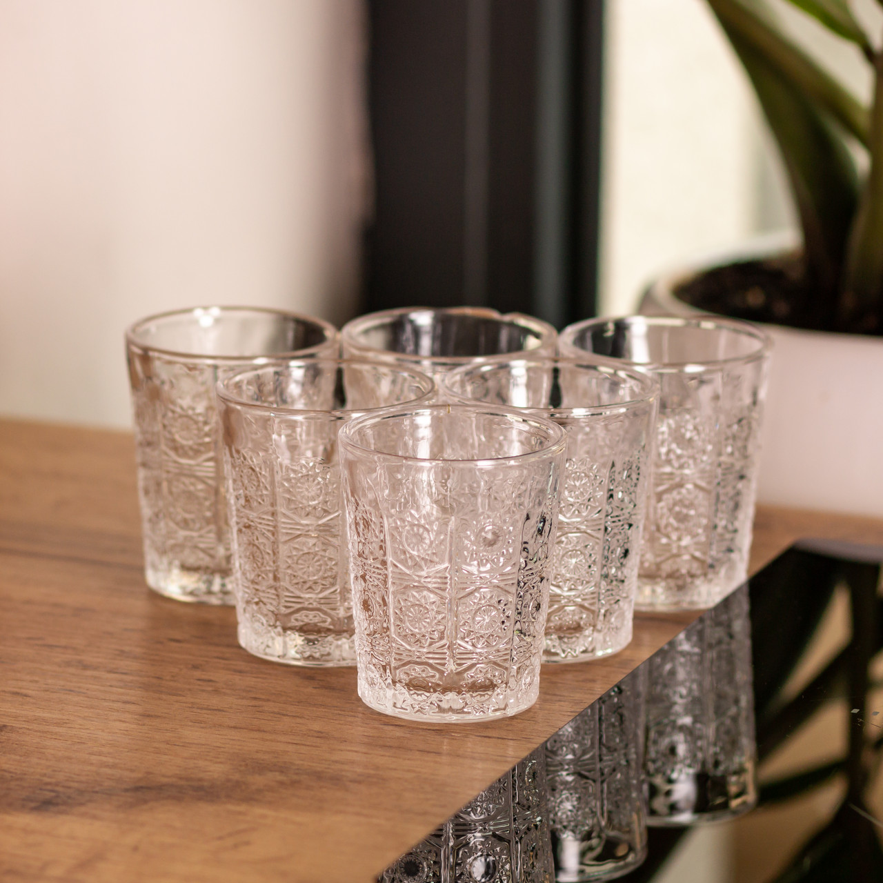 Набір скляних стаканів 6 шт по 50 мл з візерунком, прозорі HP-19-132