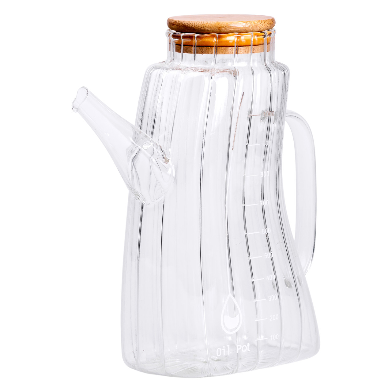 Скляна пляшка для олії 1 л HP-34-3 з ручкою та бамбуковою кришкою HP-34-3