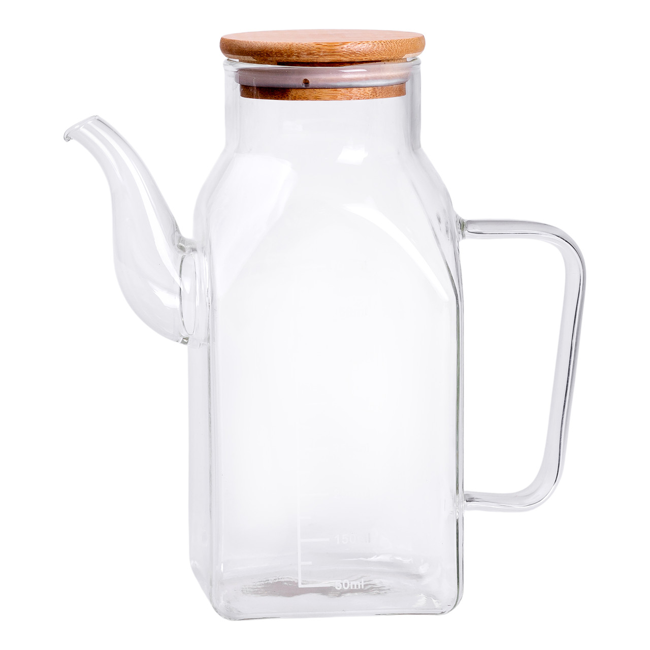 Скляна пляшка для олії 750 мл з ручкою та бамбуковою кришкою HP-34-4