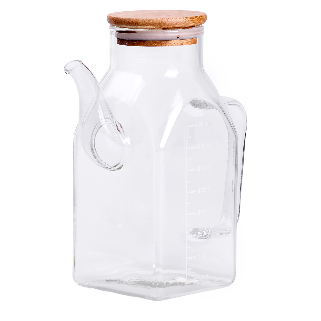 Скляна пляшка для олії 750 мл з ручкою та бамбуковою кришкою HP-34-4