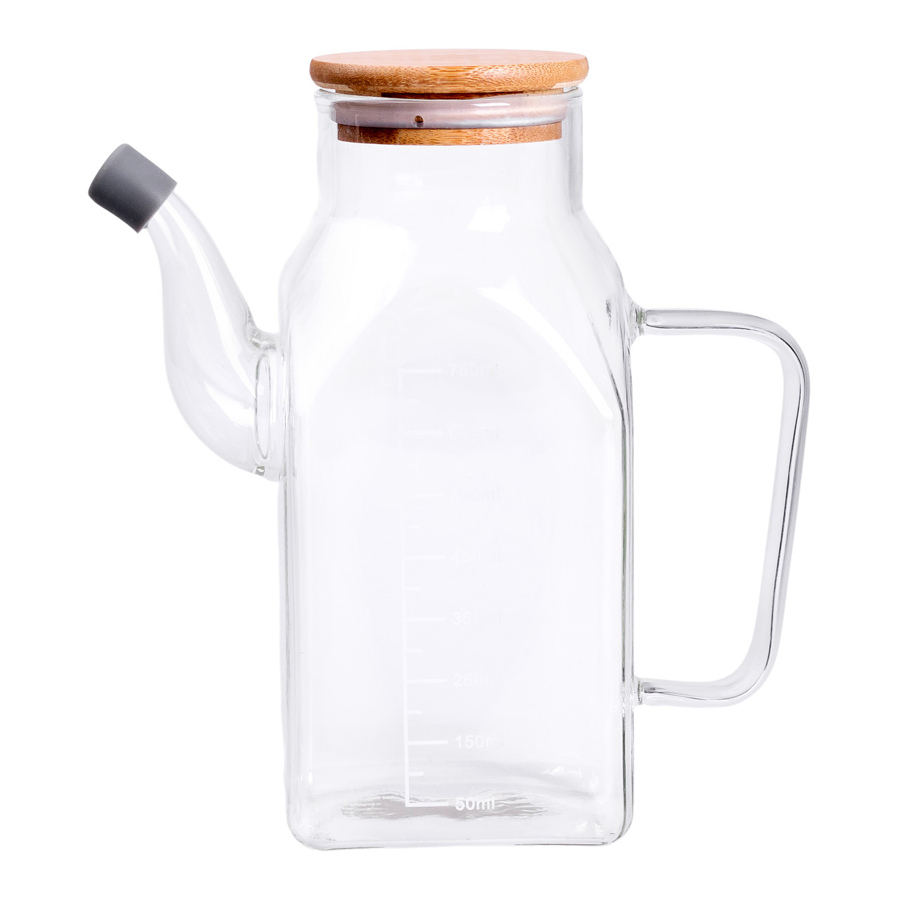 Скляна пляшка для олії 750 мл з ручкою та бамбуковою кришкою HP-34-4