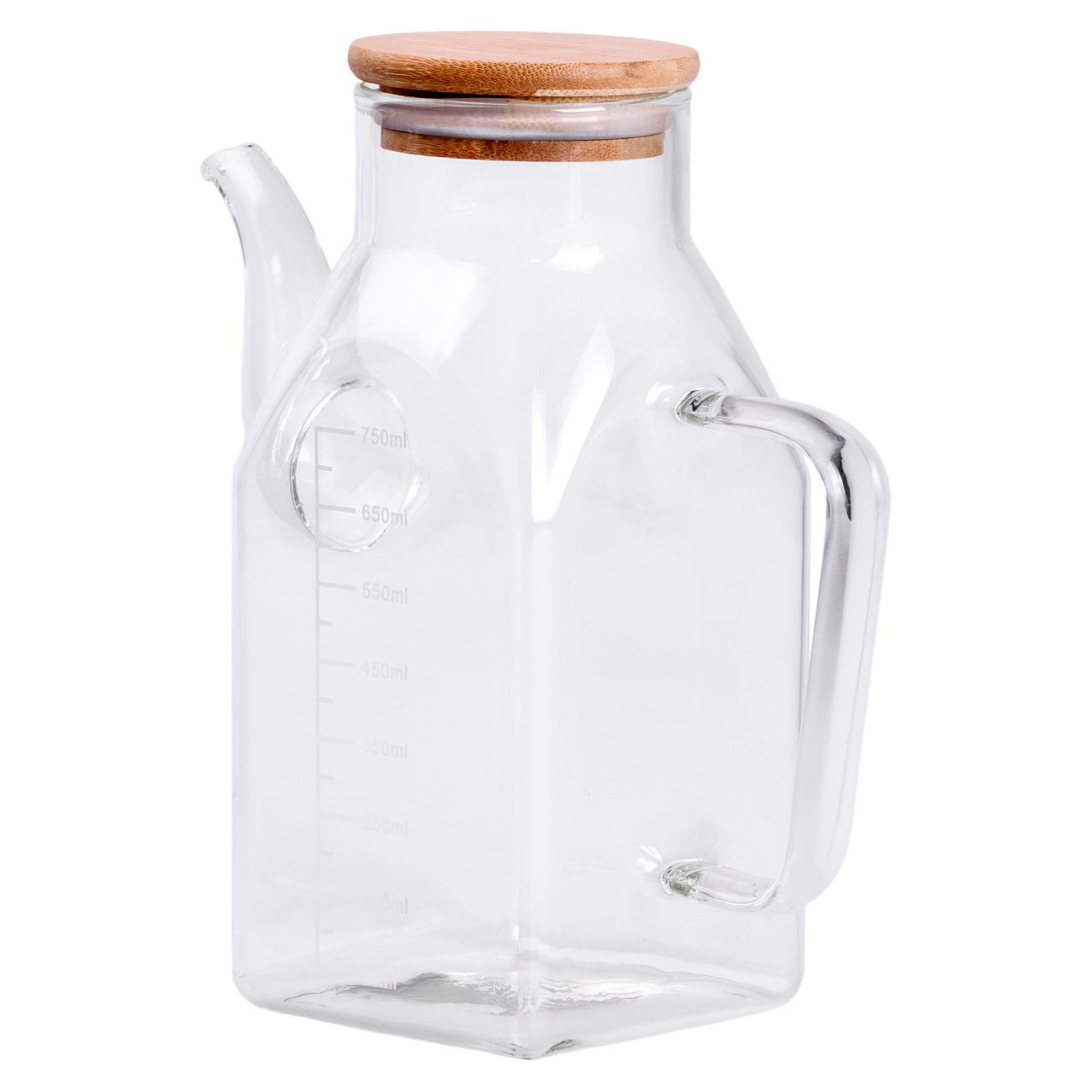 Скляна пляшка для олії 750 мл з ручкою та бамбуковою кришкою HP-34-4