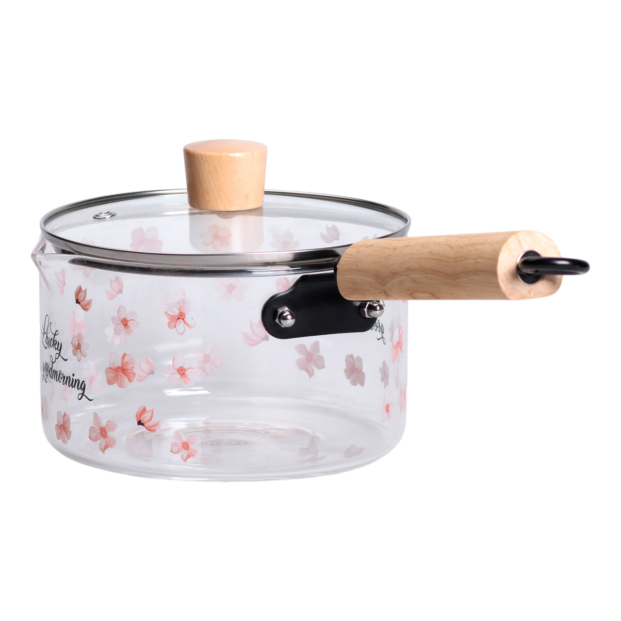 Скляний ківш із кришкою для кухні 1.8 л ручкою і носиком HP-34-19