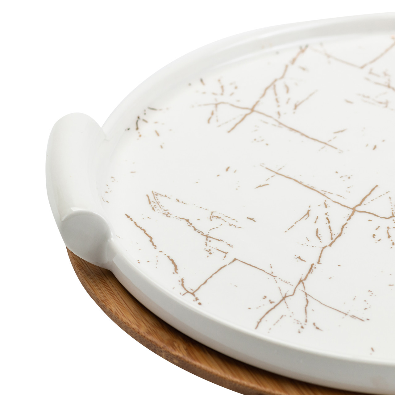 Керамічна тортівниця зі скляною кришкою на бамбуковій підставці HP1203