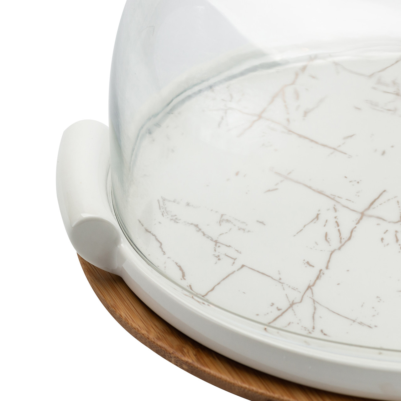 Керамічна тортівниця зі скляною кришкою на бамбуковій підставці HP1203