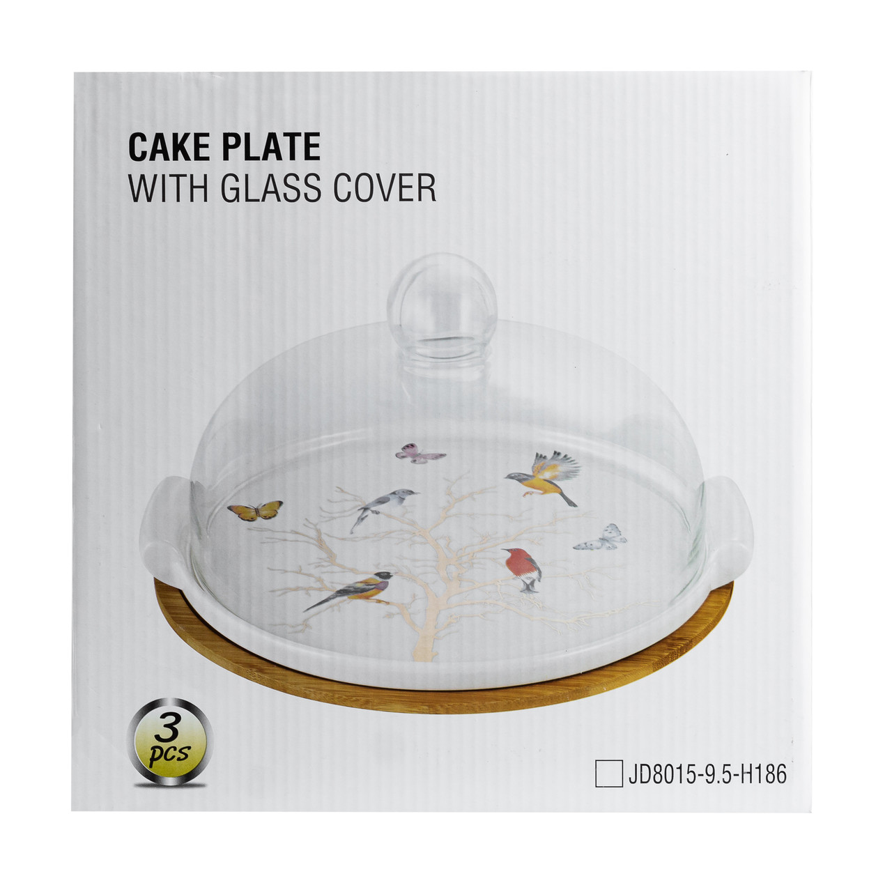 Керамічна тортівниця зі скляною кришкою на бамбуковій підставці HP1203