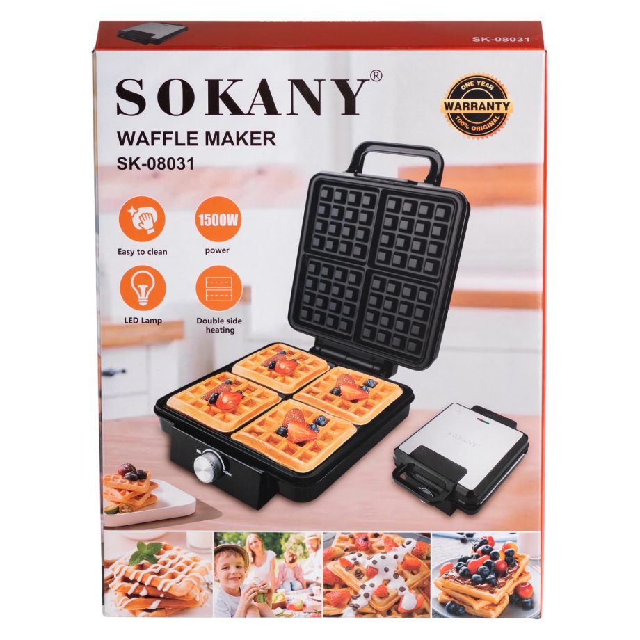 Вафельниця на 4 бельгійських  вафлі з антипригарним покриттям Sokany SK-08031