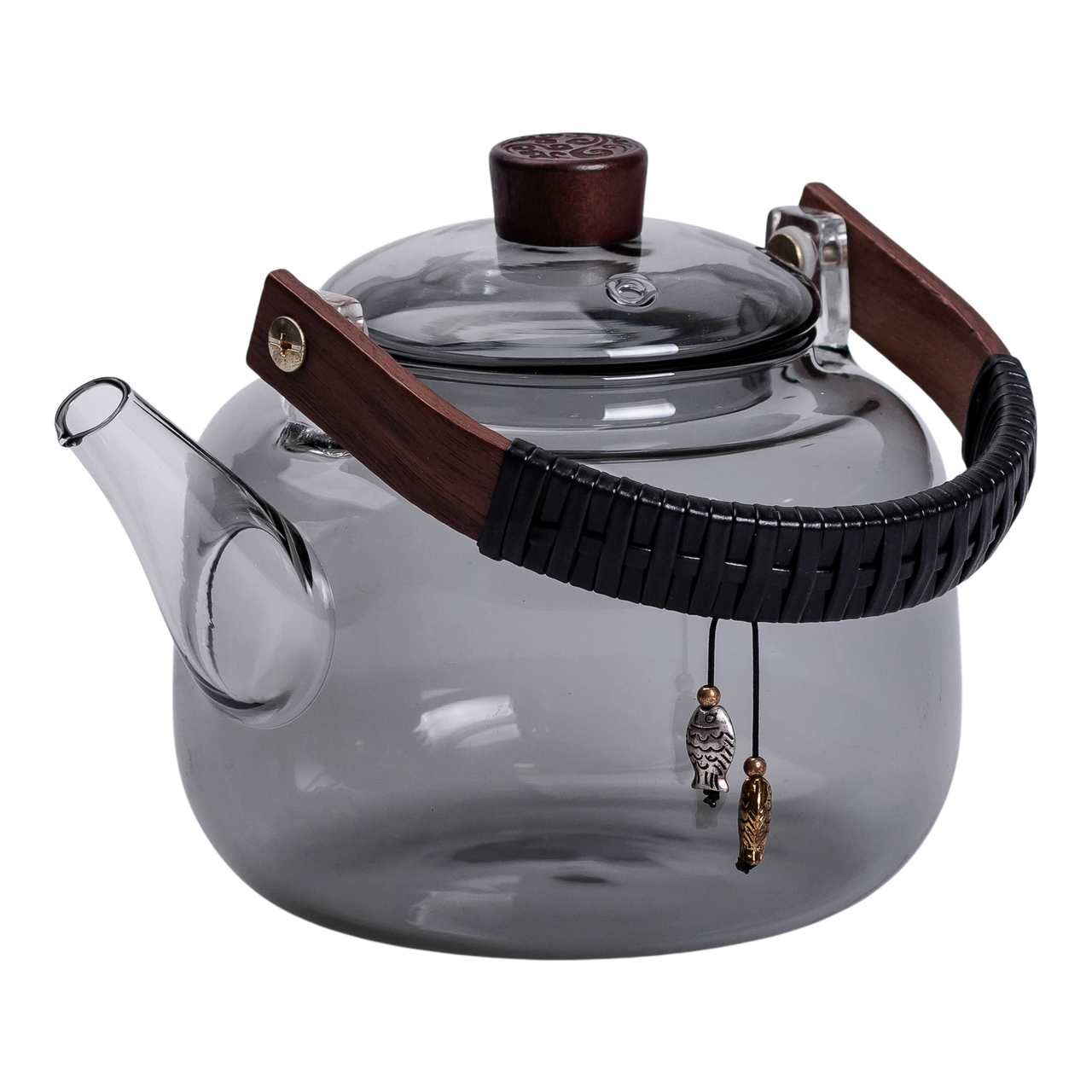 Заварник скляний для чаю 0.8 л Заварний чайник для заварювання з дерев&apos;яною ручкою чорний HP-34-37