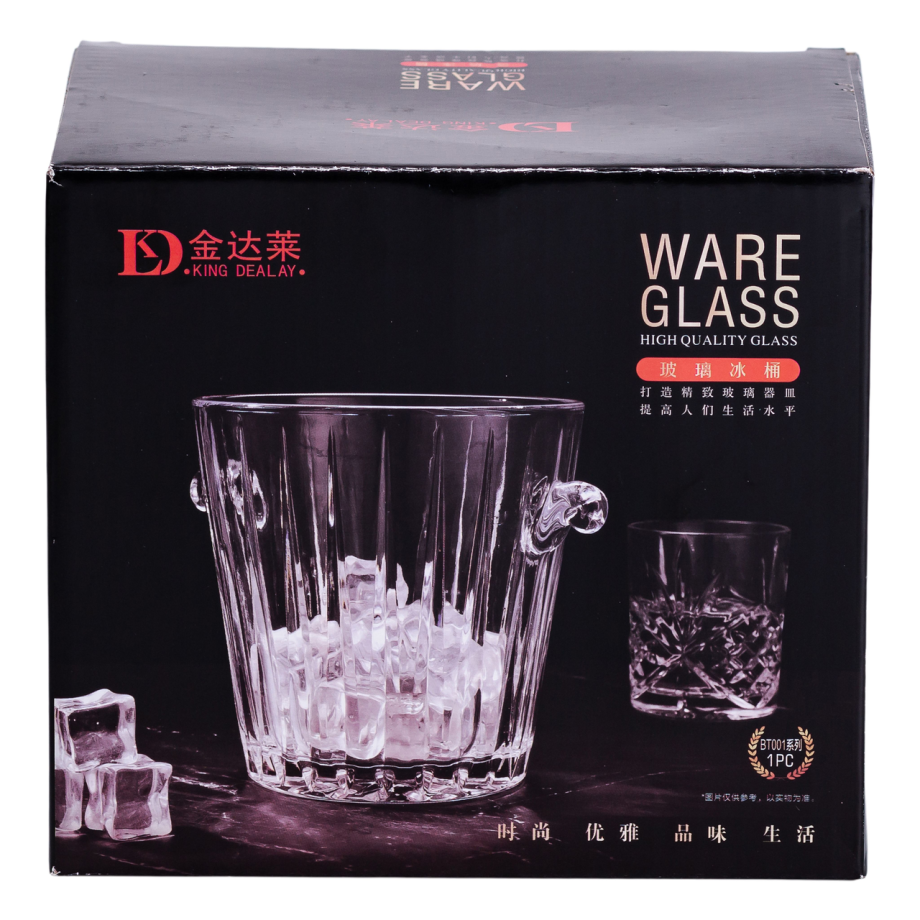Відерце для льоду скляне 1 л з металевими щипцями HP-19-22GLASS