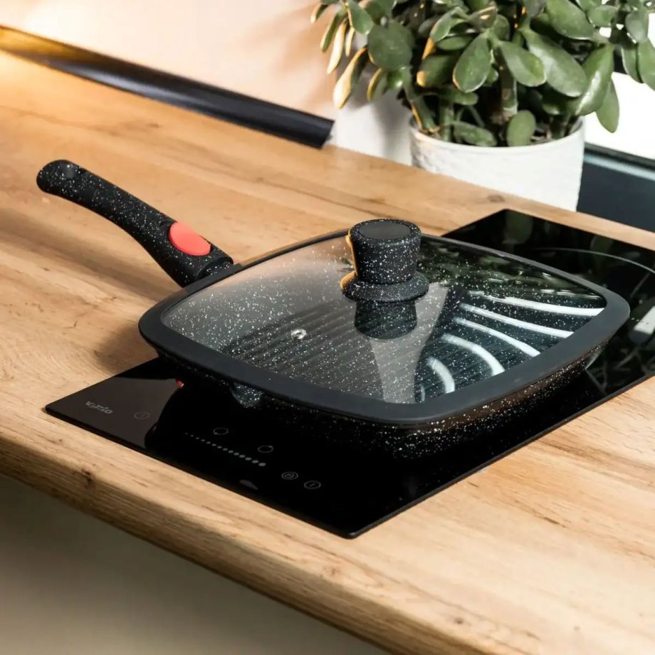 Алюмінієва сковорода-гриль 29 см із квадратною скляною кришкою HP33546