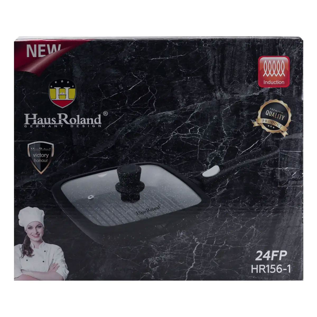 Алюмінієва сковорода-гриль 29 см із квадратною скляною кришкою HP33546