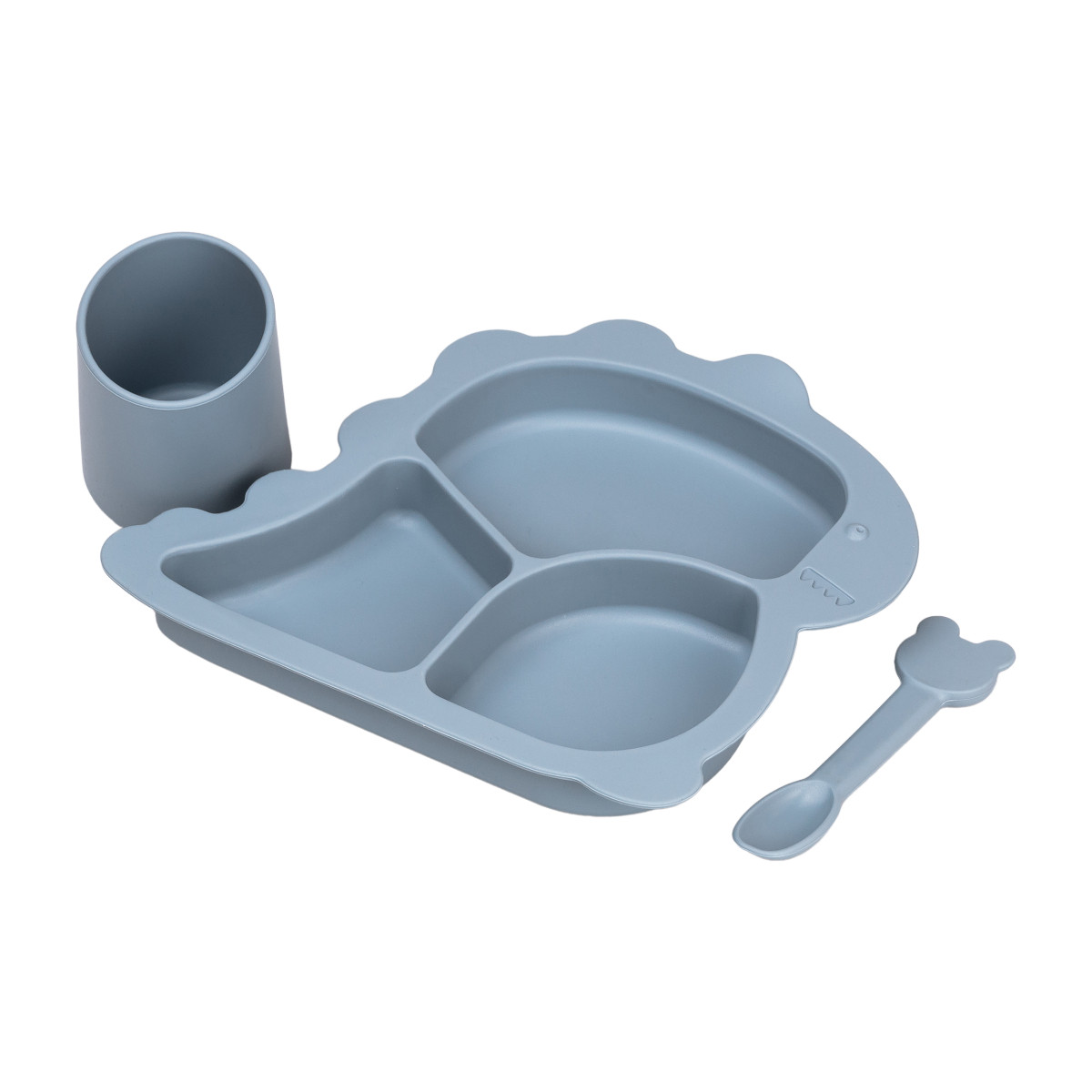Дитячий набір силіконового посуду чашка/тарілка з трьома секціями/ложка Синій HP34545BL