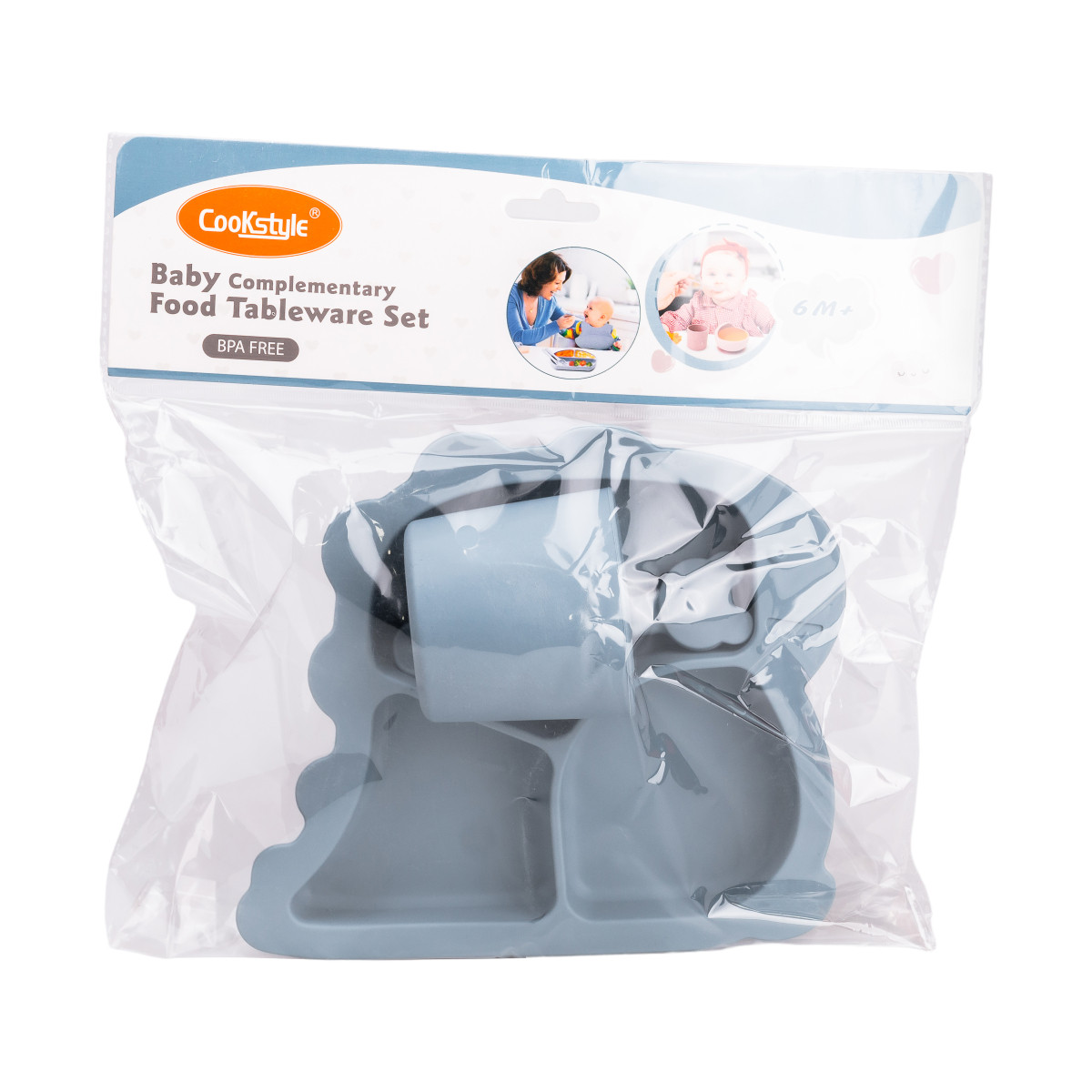 Дитячий набір силіконового посуду чашка/тарілка з трьома секціями/ложка Синій HP34545BL