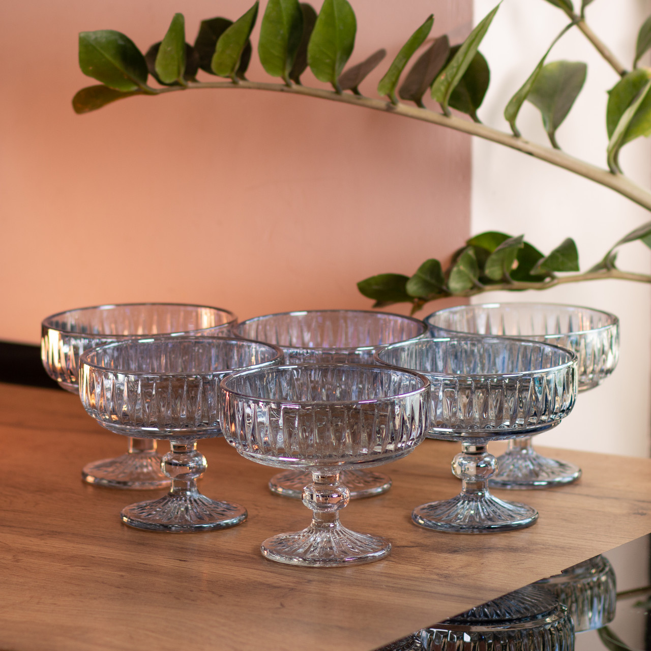 Набір креманок на ніжці 6 шт 300 (мл) Блакитний HP-19-70