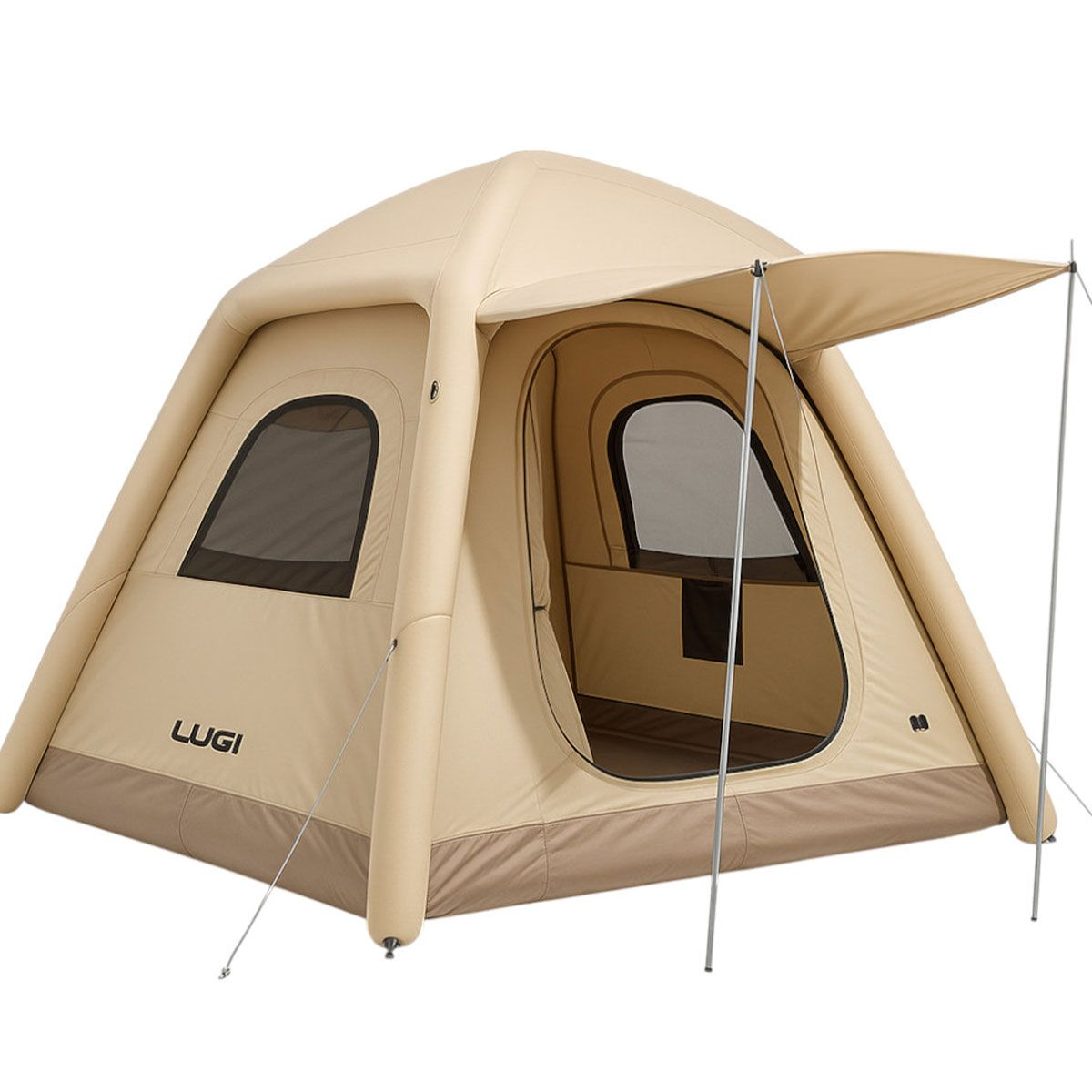 Надувний 3-місний намет 230×230×150 (см) для туризму та риболовлі намет з надувним каркасом Бежевий LU-021