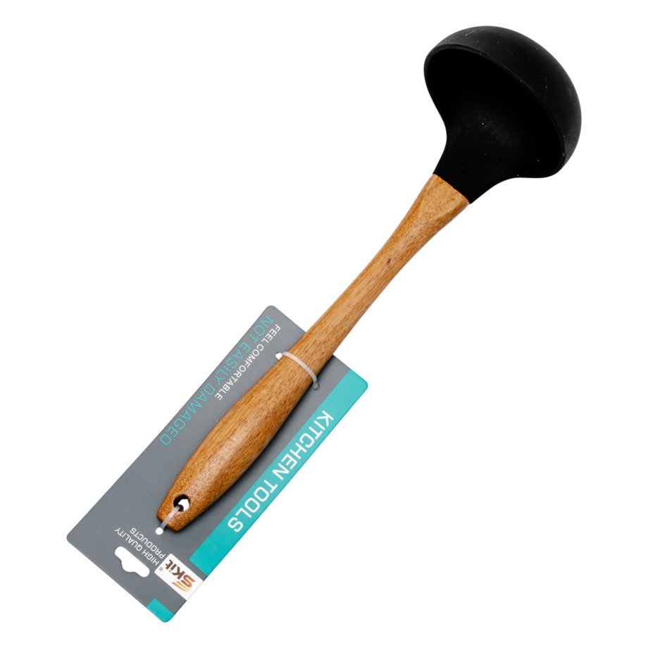 Ополоник силіконовий кухонний 27 (см) кухонний ополоник з силікону з дерев&apos;яною ручкою для супу, бульйону HP-8-58