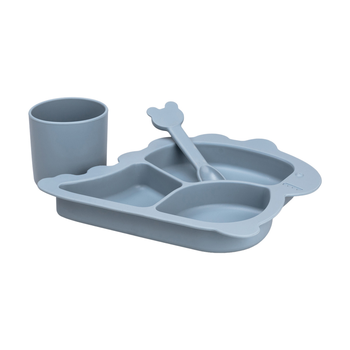 Дитячий набір силіконового посуду чашка/тарілка з трьома секціями/ложка Синій HP34545BL
