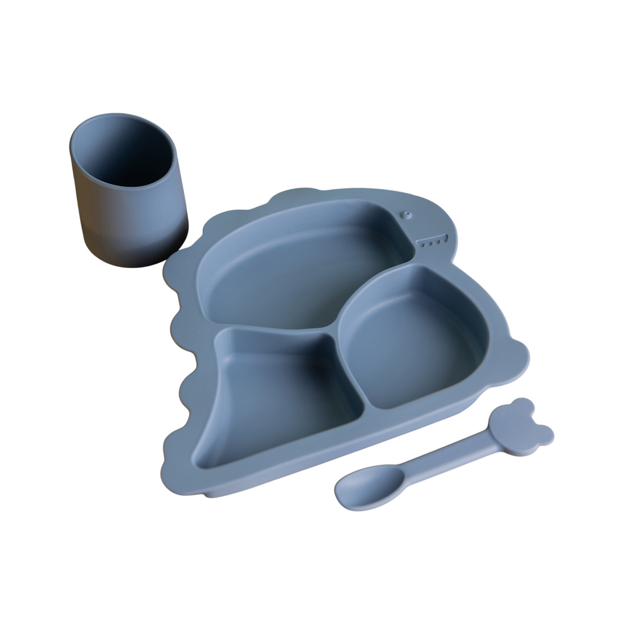 Дитячий набір силіконового посуду чашка/тарілка з трьома секціями/ложка Синій HP34545BL