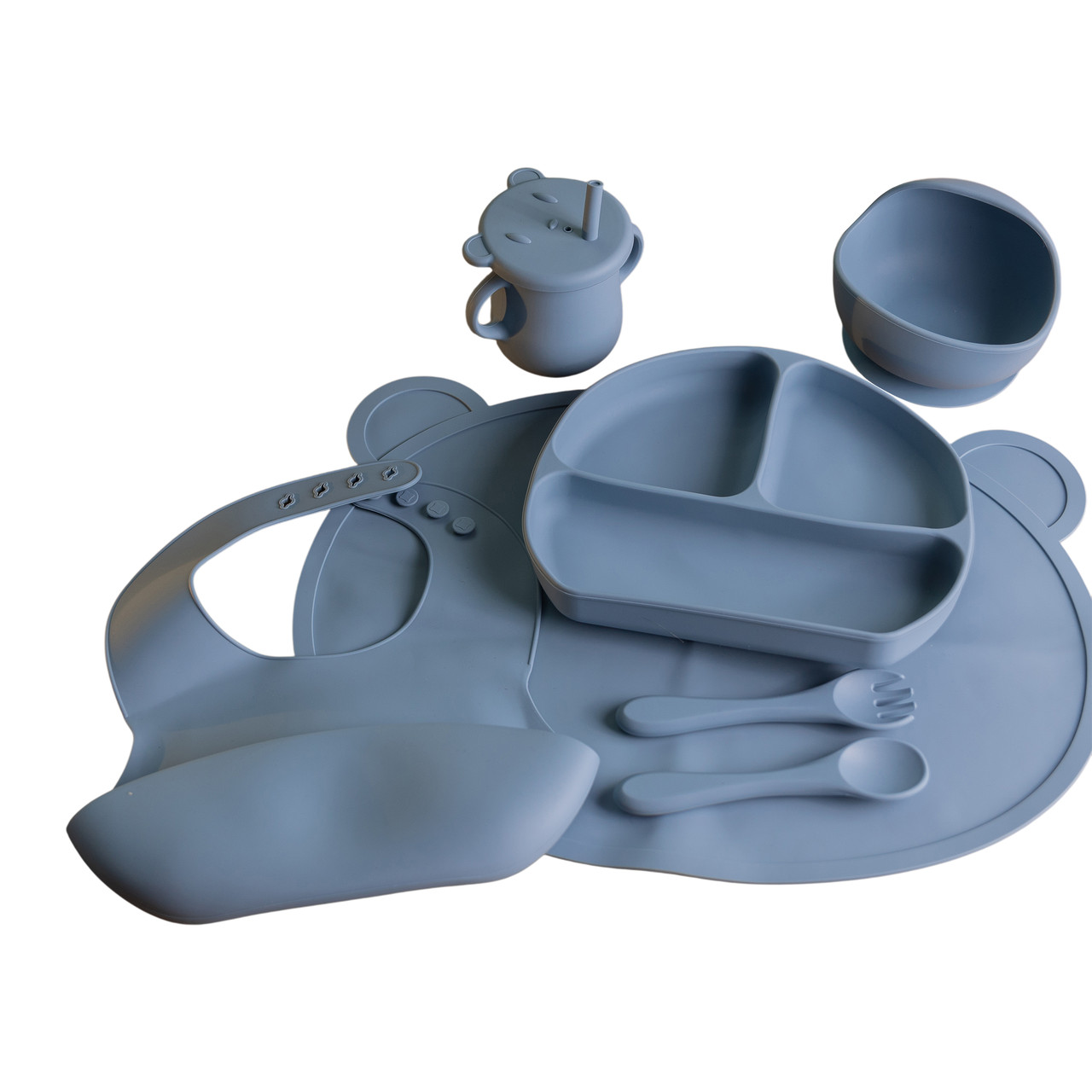 Дитячий набір силіконового посуду 7 предметів Синій HP34546BL