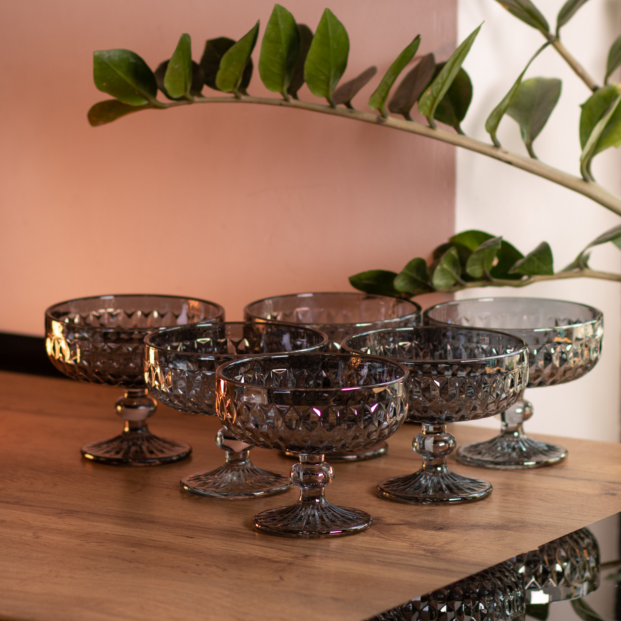 Набір креманок на ніжці 6 шт 300 (мл) Сірий HP-19-118