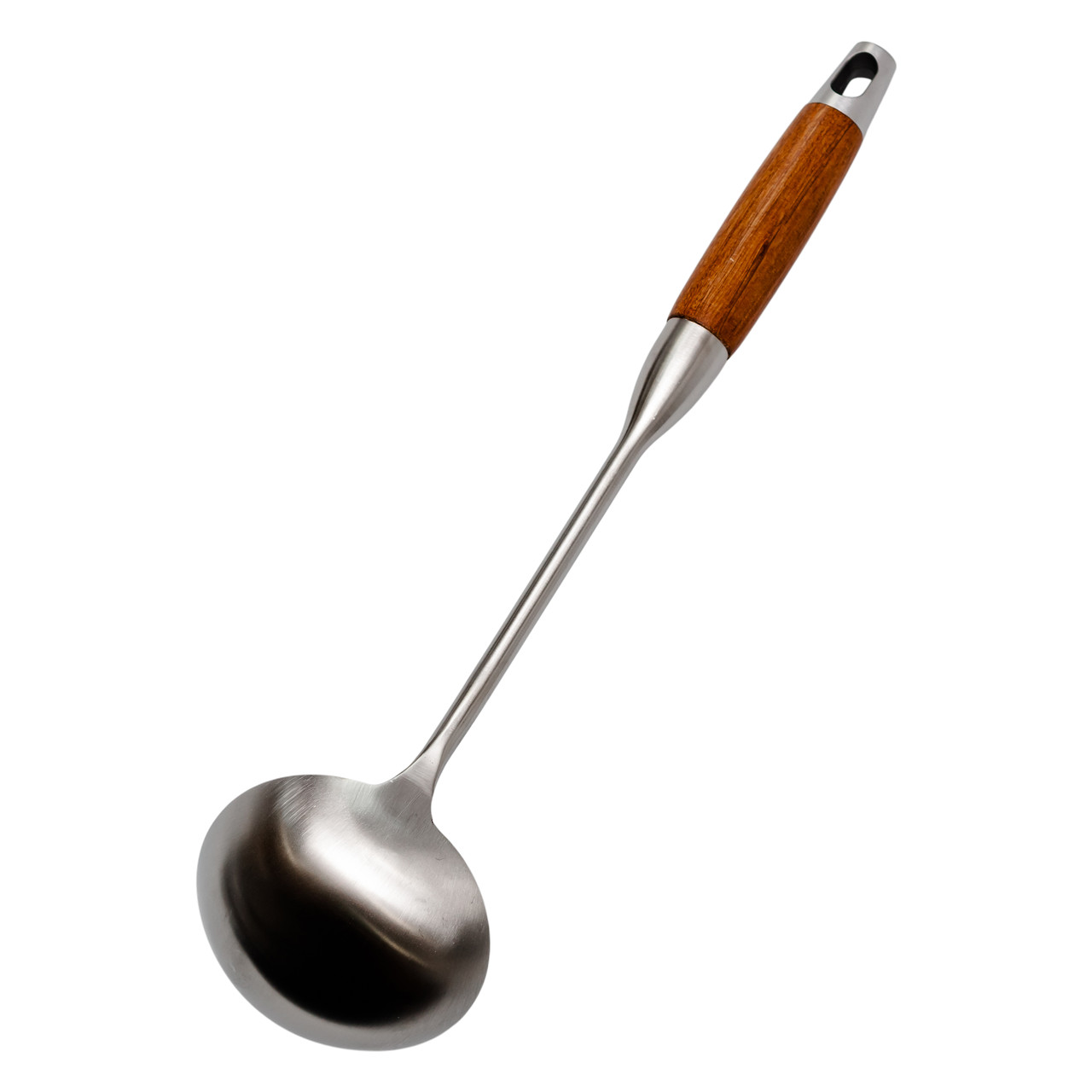 Ополоник металевий кухонний 27 (см) з нержавіючої сталі з дерев'яною ручкою HP-8-45