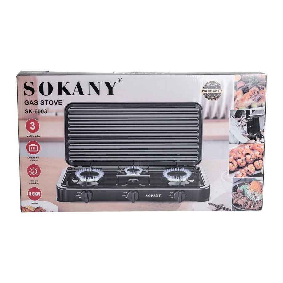 Настільна газова плита на 3 конфорки Sokany 5.5 кВт Біла Lugi SK-6003W