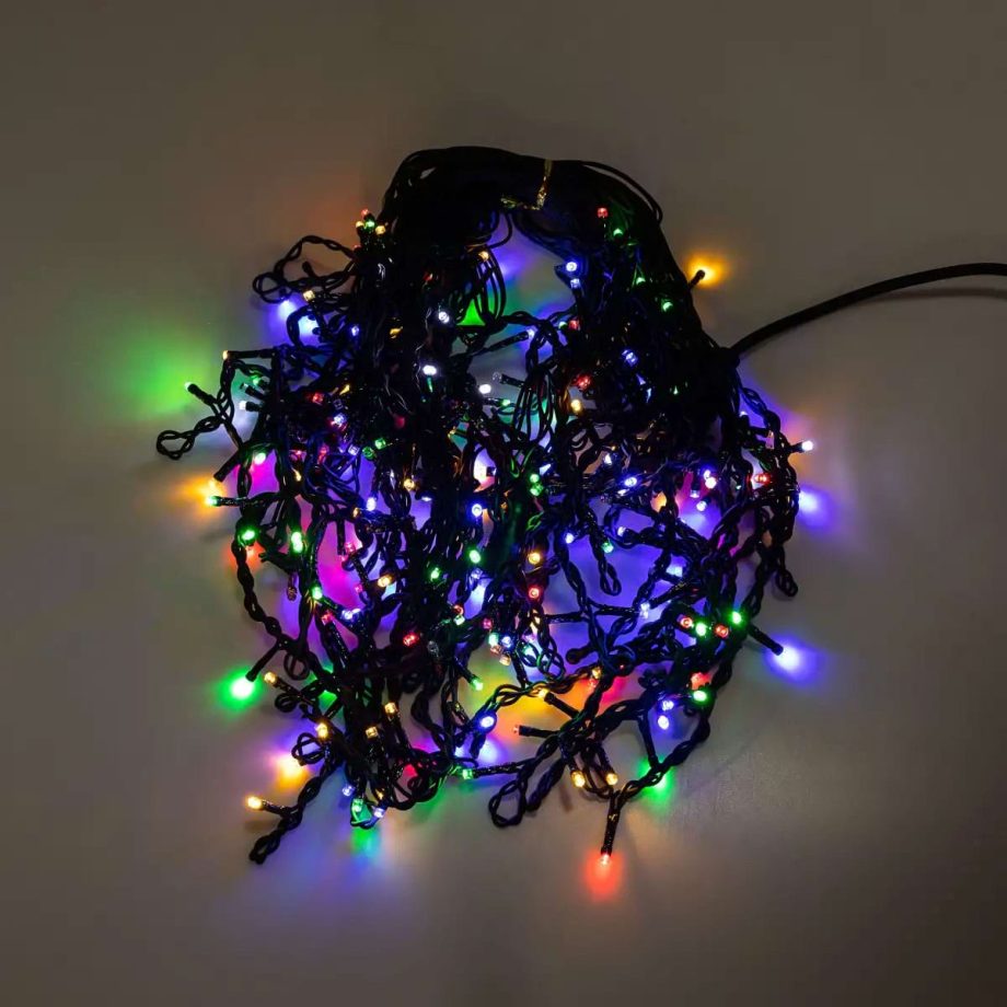 Вулична гірлянда бахрома 12(м) 200 led світлодіодів зовнішня мультиколор чорний дріт 12MBML